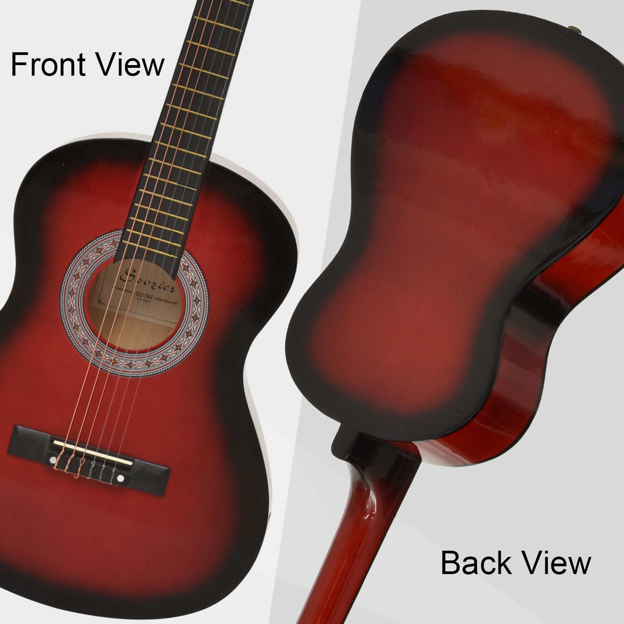 HOMCOM 36" 3/4 Beginner Acoustic Guitar Set, with Protective Case, Red