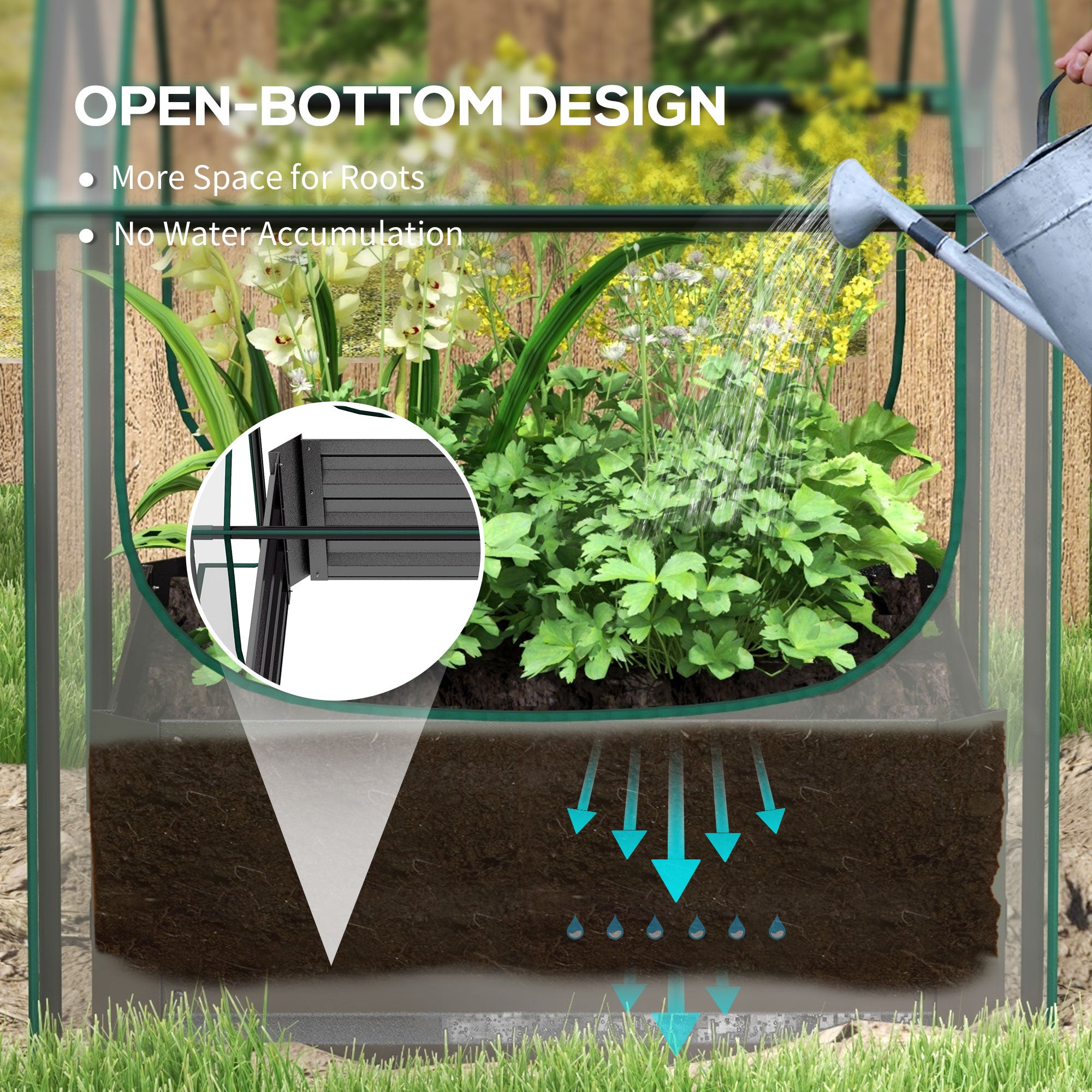 Outsunny Metal Planter Box with Cover, Raised Garden Bed with Greenhouse, for Herbs and Vegetables, Clear and Dark Grey - North Peak Garden Furniture