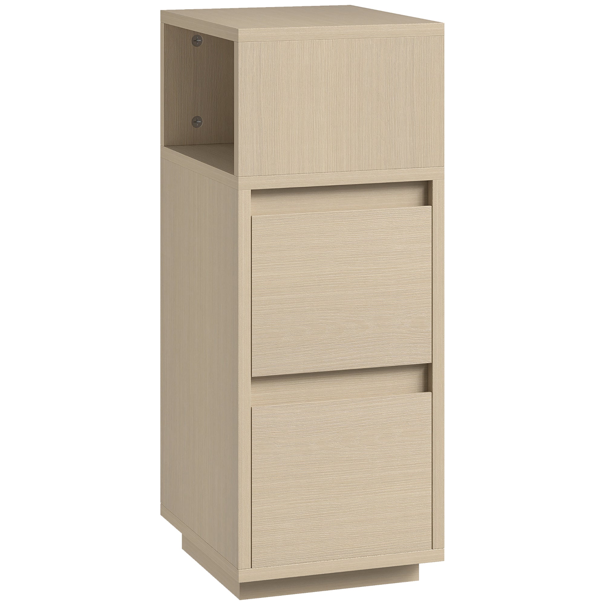 HOMCOM Slim Bedside Table, Narrow Bedside Cabinet with Open Shelf and 2 Drawers for Bedroom, Living Room, Natural Wood Finish
