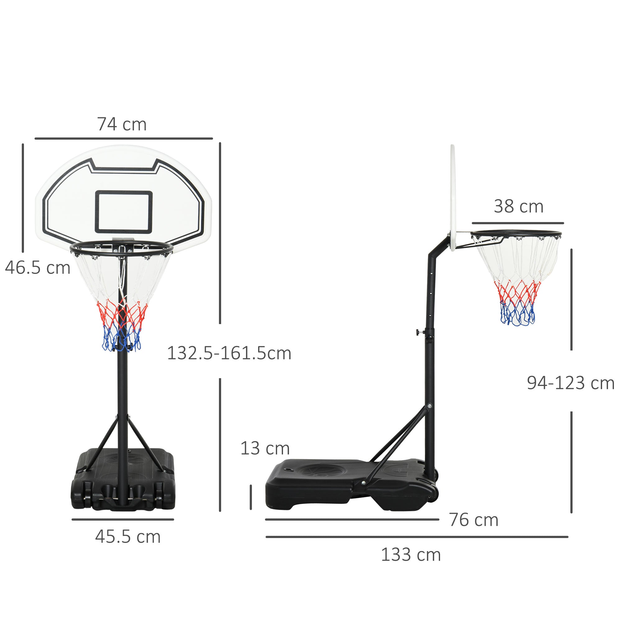 HOMCOM Portable Basketball Stand 94-123cm Basket Height Adjustable Hoop For Adults Suitable for Pool Side - North Peak Garden Furniture
