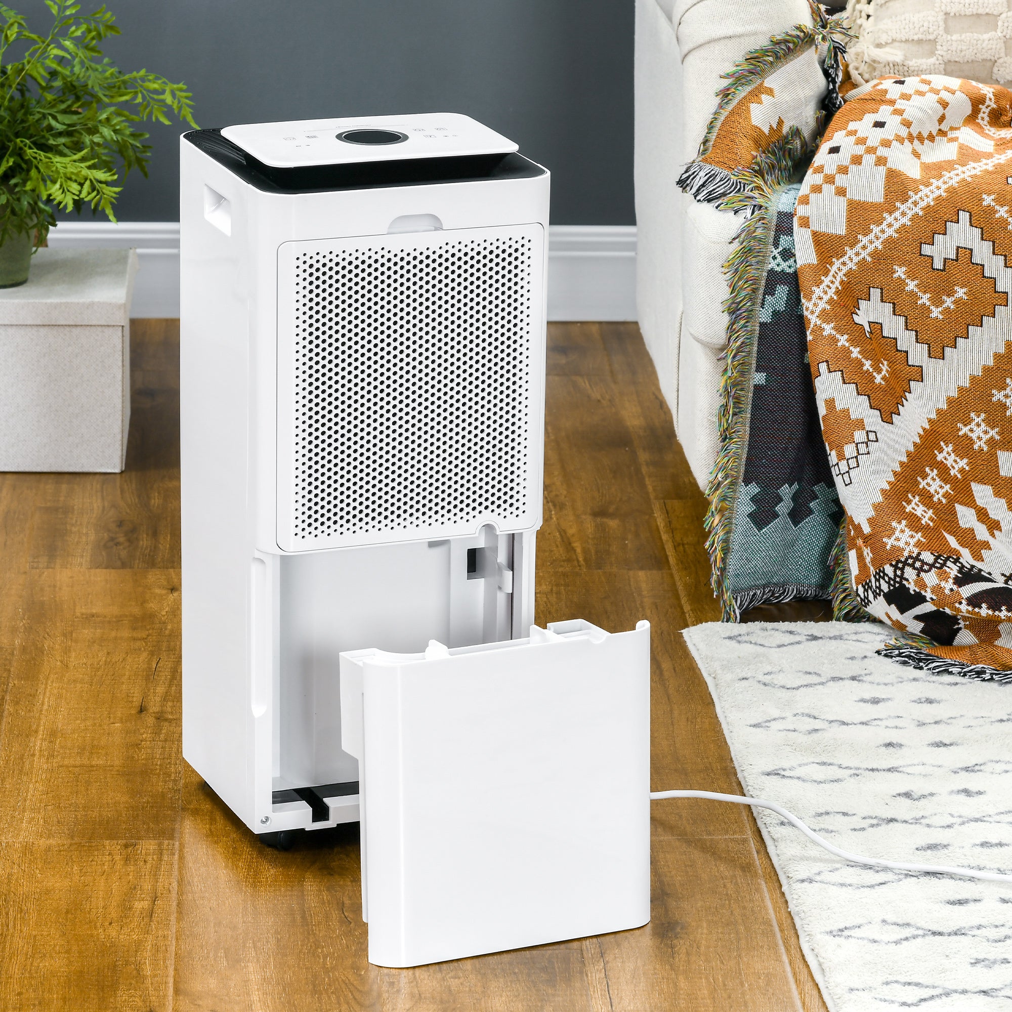 HOMCOM 3500mL Portable Dehumidifier with Air Purifier, 24H Timer, 5 Modes, 16L/Day, for Home Laundry, White - North Peak Garden Furniture