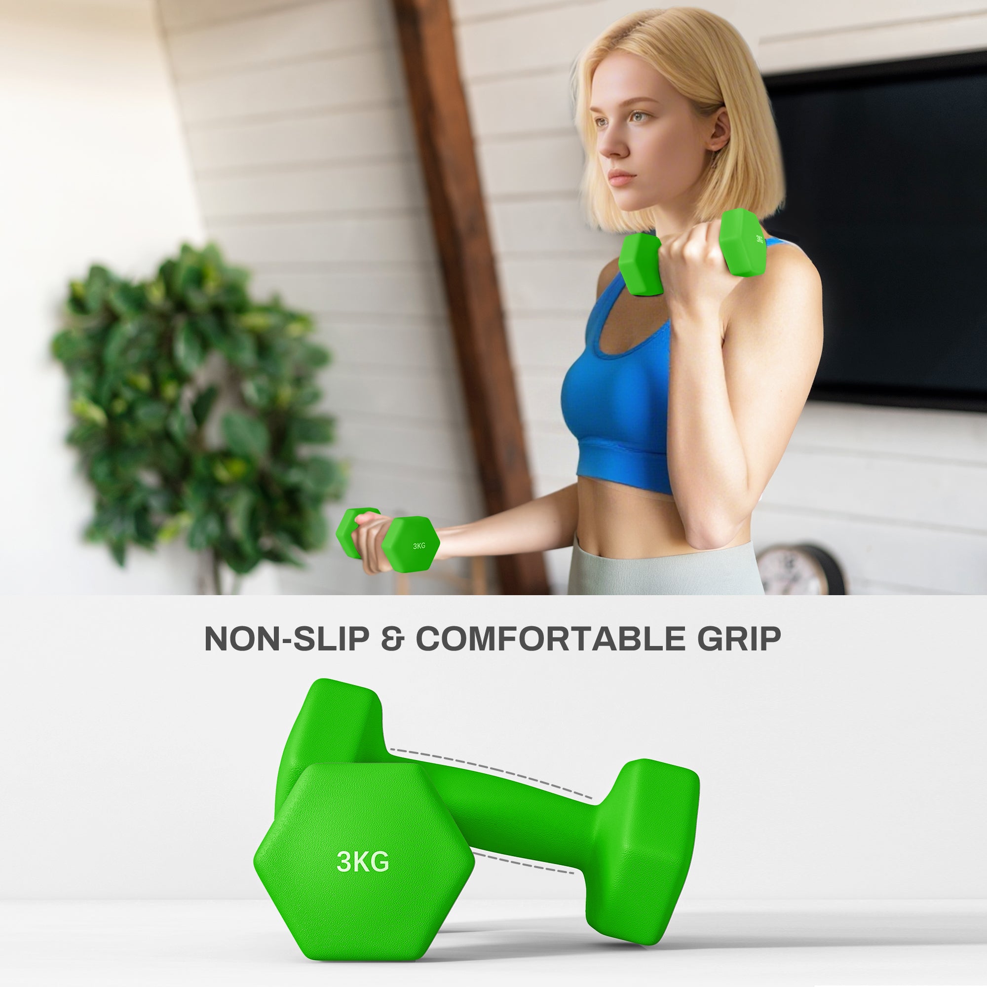 SPORTNOW 2 x 1kg, 2 x 2kg, 2 x 3kg Dumbbells Set with Dumbbell Rack, Hand Weights for Home Gym Training