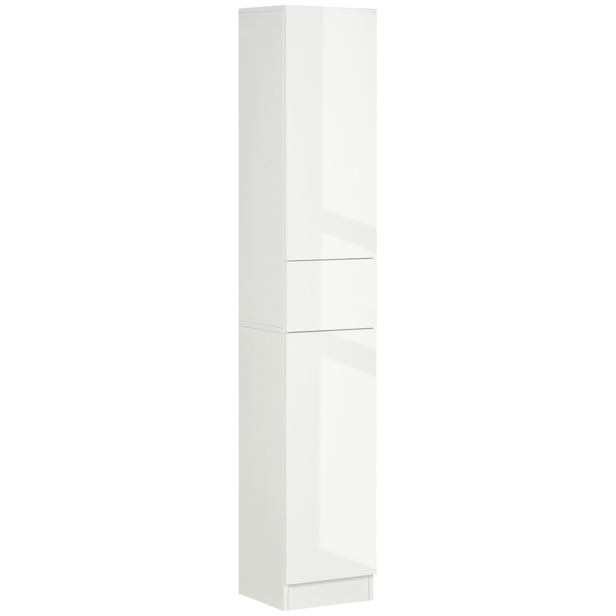 kleankin Tall Bathroom Cabinet with Adjustable Shelves, High Gloss Storage Cupboard, Freestanding Tallboy with Storage Drawer, White