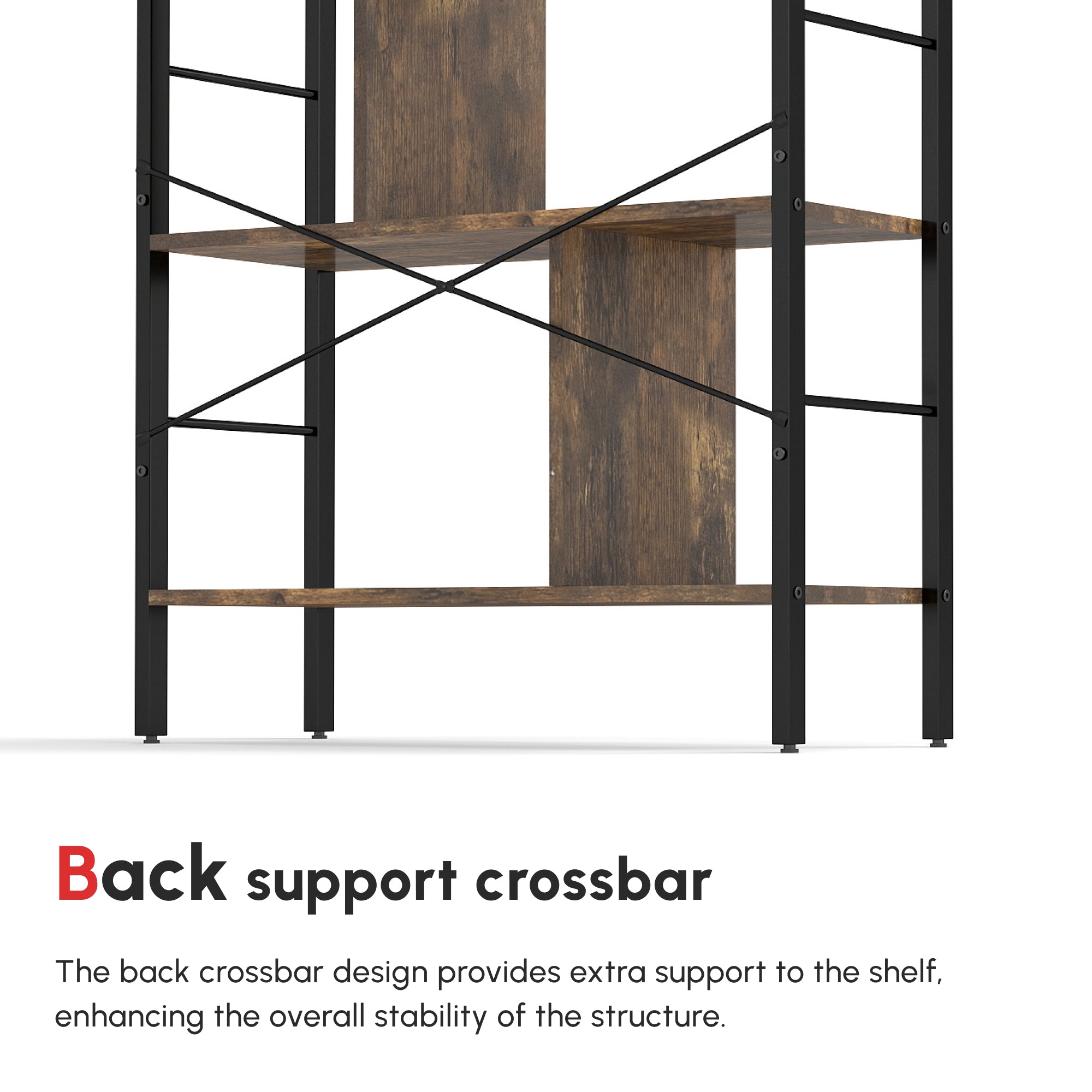 HOMCOM Industrial Storage Shelf Bookcase Closet Floor Standing Display Rack with 5 Tiers, Metal Frame for Living Room & Study, Rustic Brown