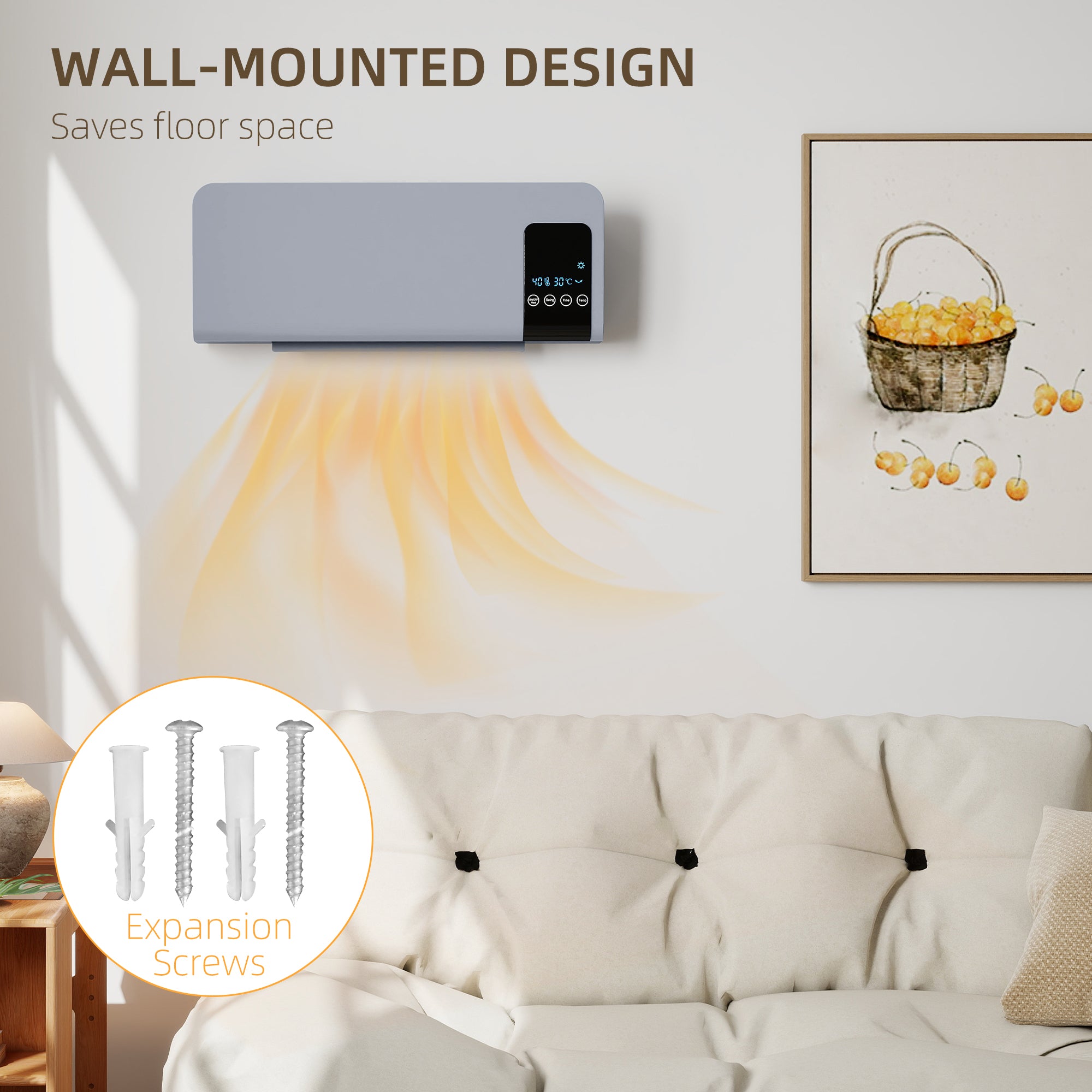 HOMCOM 2000W Wall Mounted Heater, 18-45°C Temperature, Grey