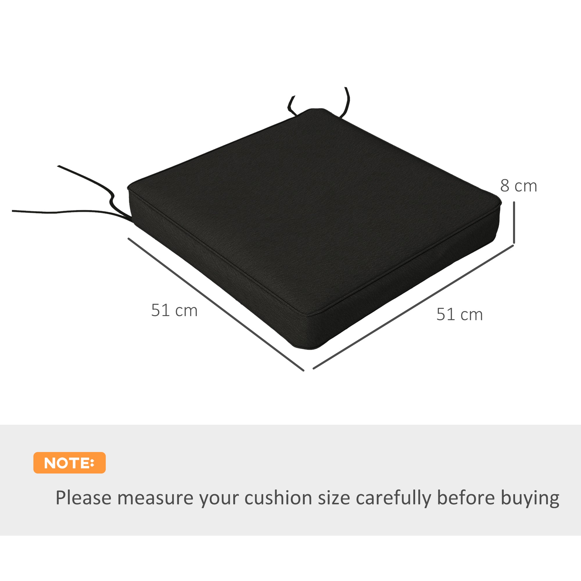 Outsunny 4-Piece Seat Cushions Pillow Replacement, Patio Chair Cushions Set with Ties for Indoor Outdoor, Black - North Peak Garden Furniture