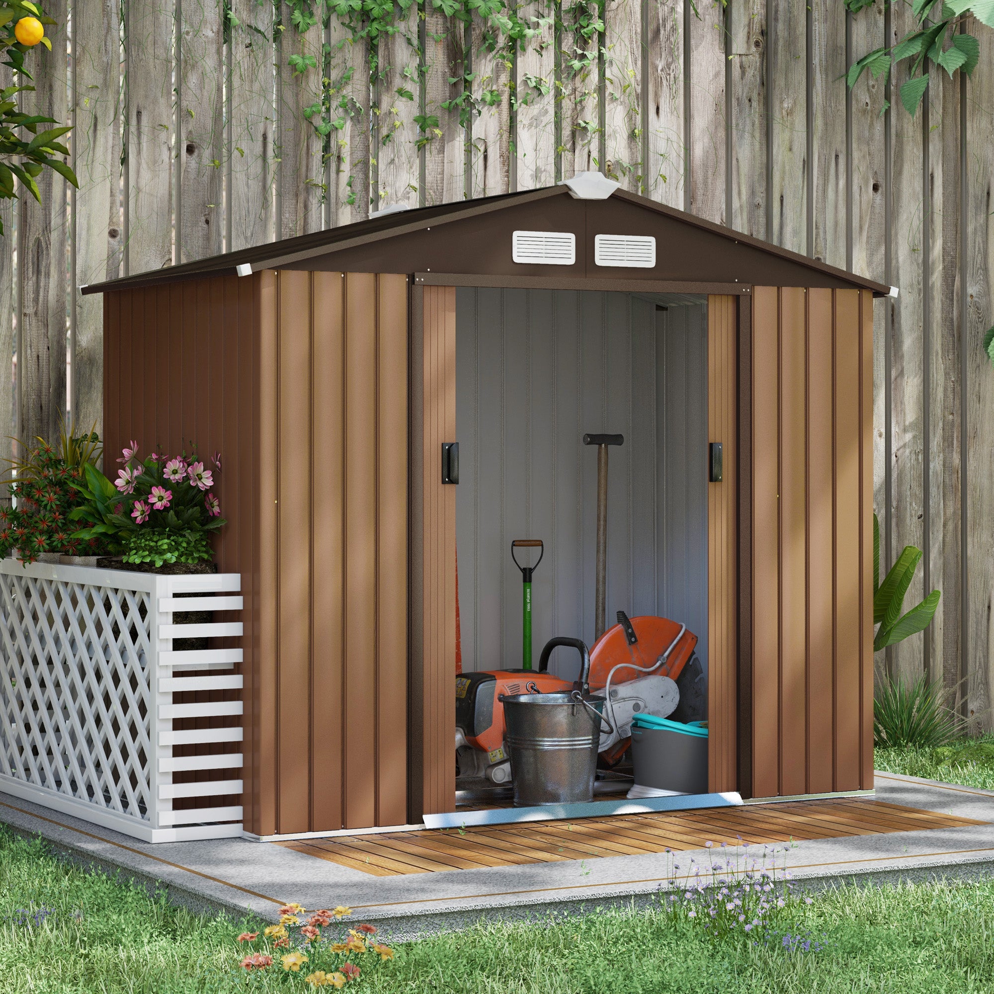 Outsunny 7 x 4ft Lockable Metal Garden Tool Storage Shed Storage - Yellow - North Peak Garden Furniture