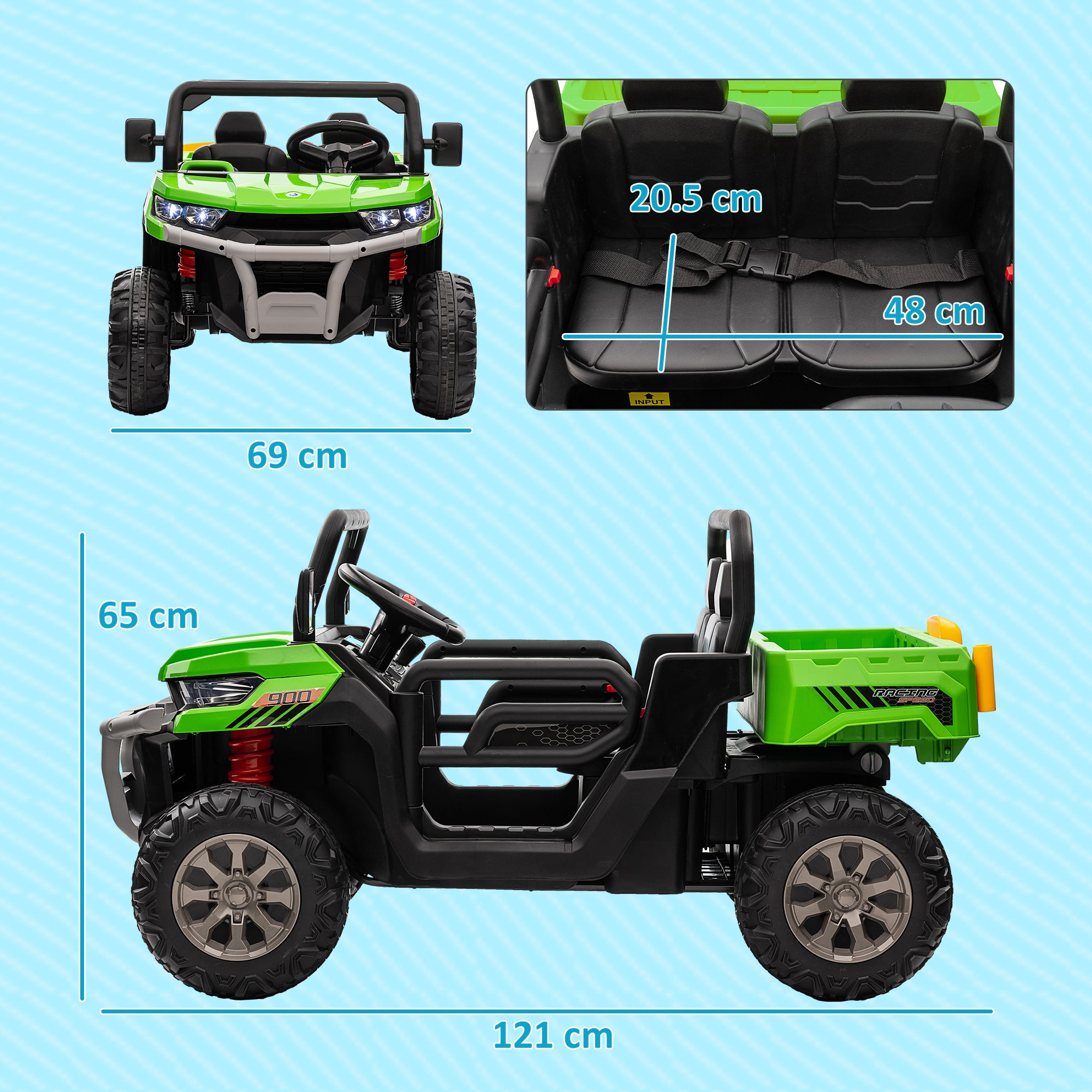 HOMCOM 12V 2 Seater Kids Electric Ride-On Car with Electric Bucket, Remote Control - Green - North Peak Garden Furniture