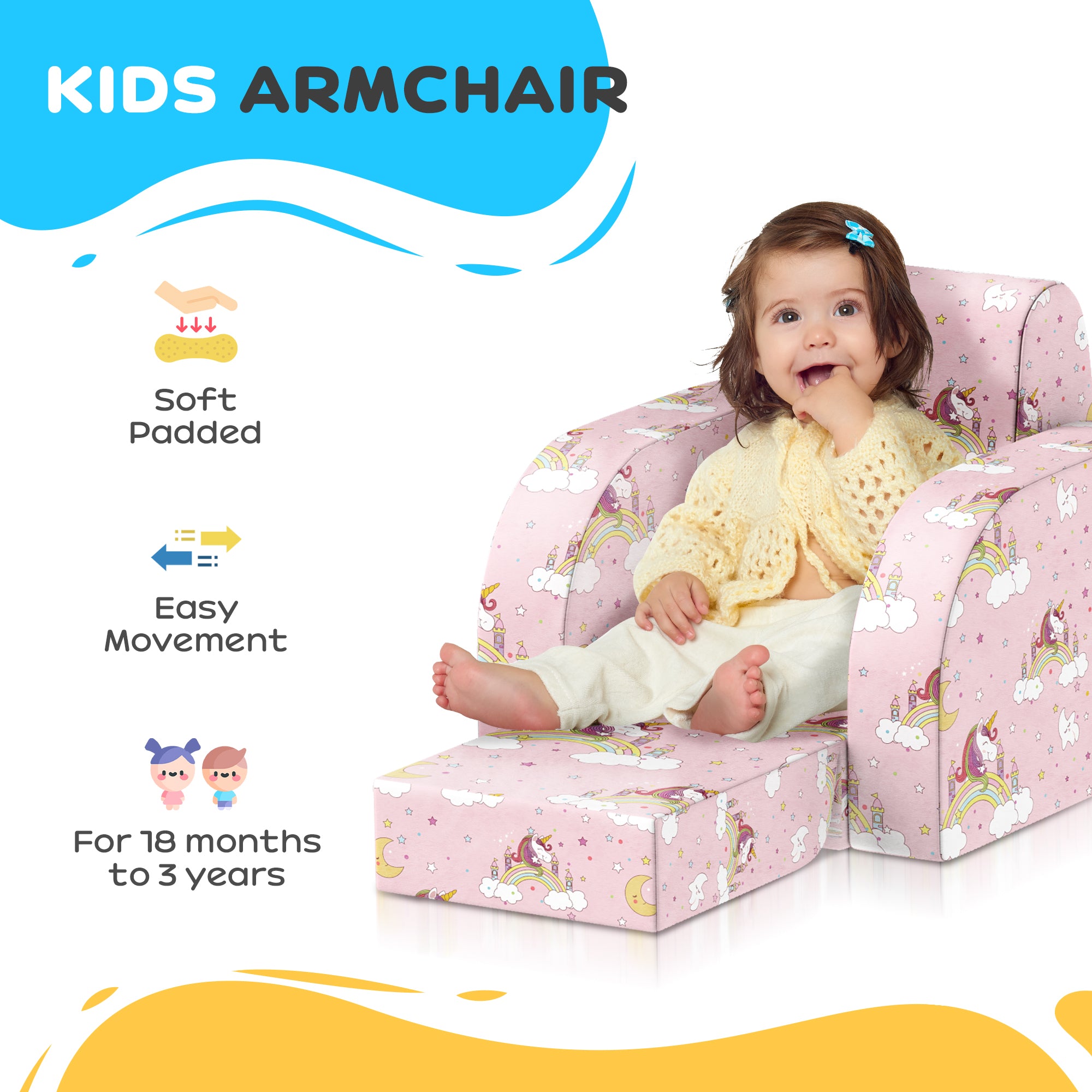 AIYAPLAY Foldable Toddler Chair Soft Snuggle Sponge Filled for Bedroom Playroom, Aged 18 Months to 3 Years - Pink - North Peak Garden Furniture