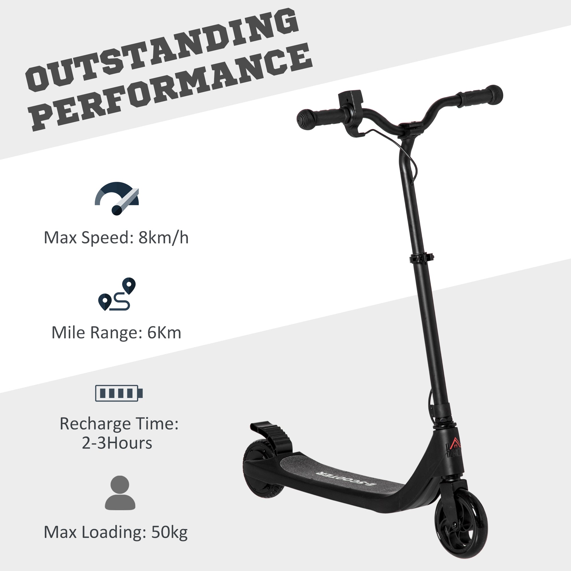 HOMCOM Electric Scooter, 120W Motor E-Scooter with Battery Display, Adjustable Height, Rear Brake for Ages 6+ Years - Black - North Peak Garden Furniture