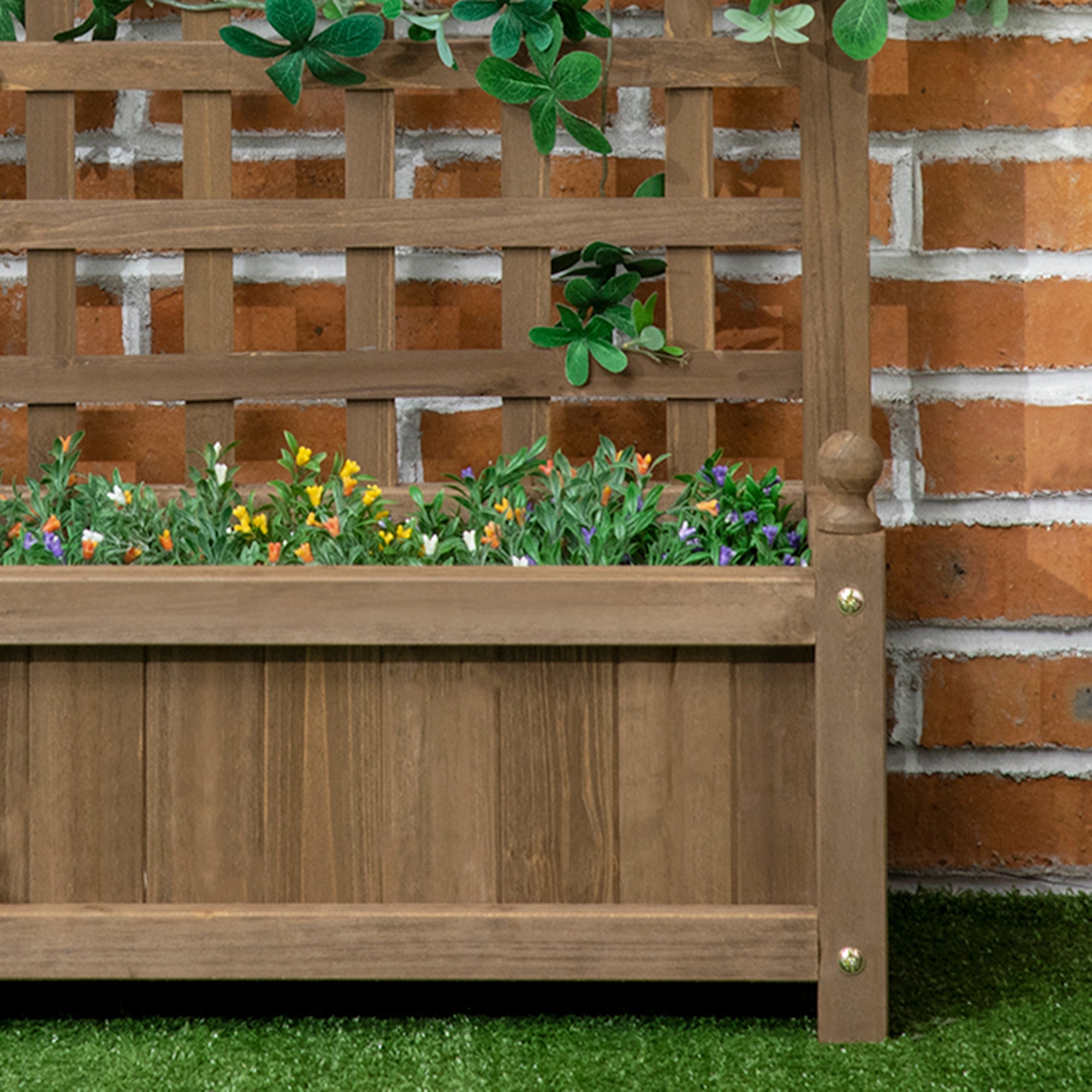 Outsunny Garden Planters with Trellis for Climbing Vines, Wood Raised Beds for Garden, Flower Pot, Indoor Outdoor, Brown - North Peak Garden Furniture