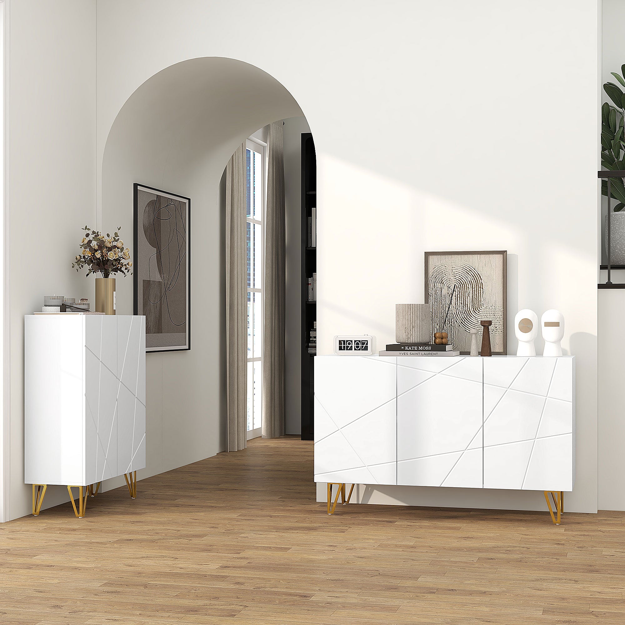 HOMCOM Modern Luxe High Gloss Sideboard, with Hairpin Legs - White - North Peak Garden Furniture