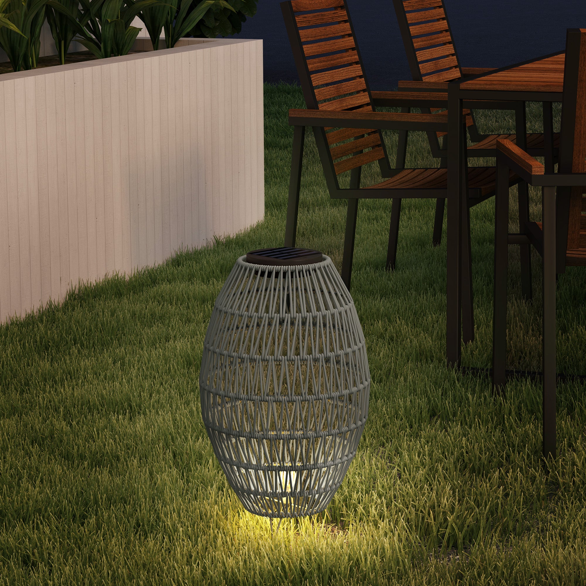 Outsunny Rattan Solar Lamp, Garden Solar Lantern with Auto On/Off Light, IP44 Waterproof, Decorative Outdoor Rattan Lamp for Porch, Pathway, Grey - North Peak Garden Furniture