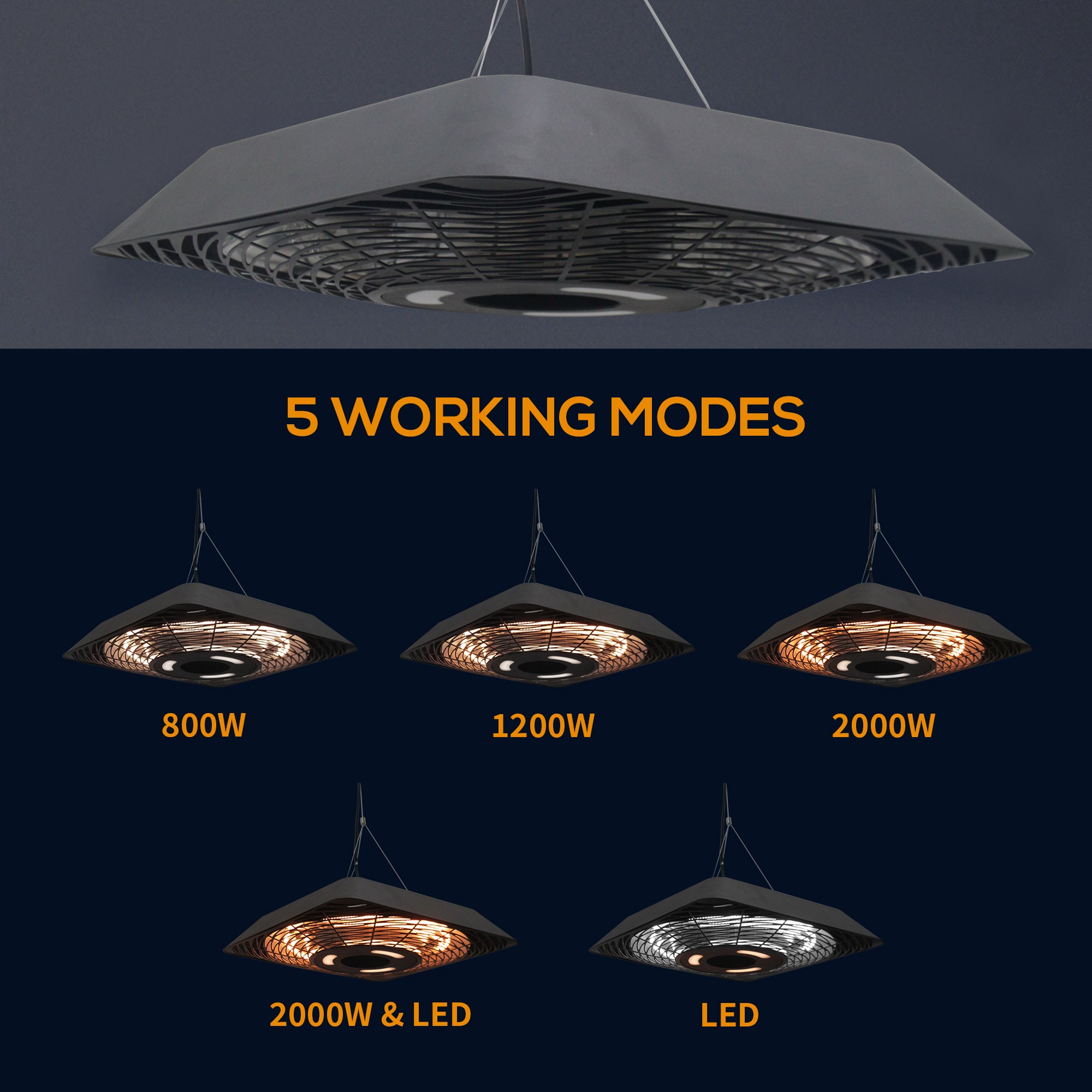 Outsunny 2000W Electric Hanging Patio Heater Ceiling Mounted Halogen Heating Indoor Outdoor with Remote Control Aluminium - North Peak Garden Furniture