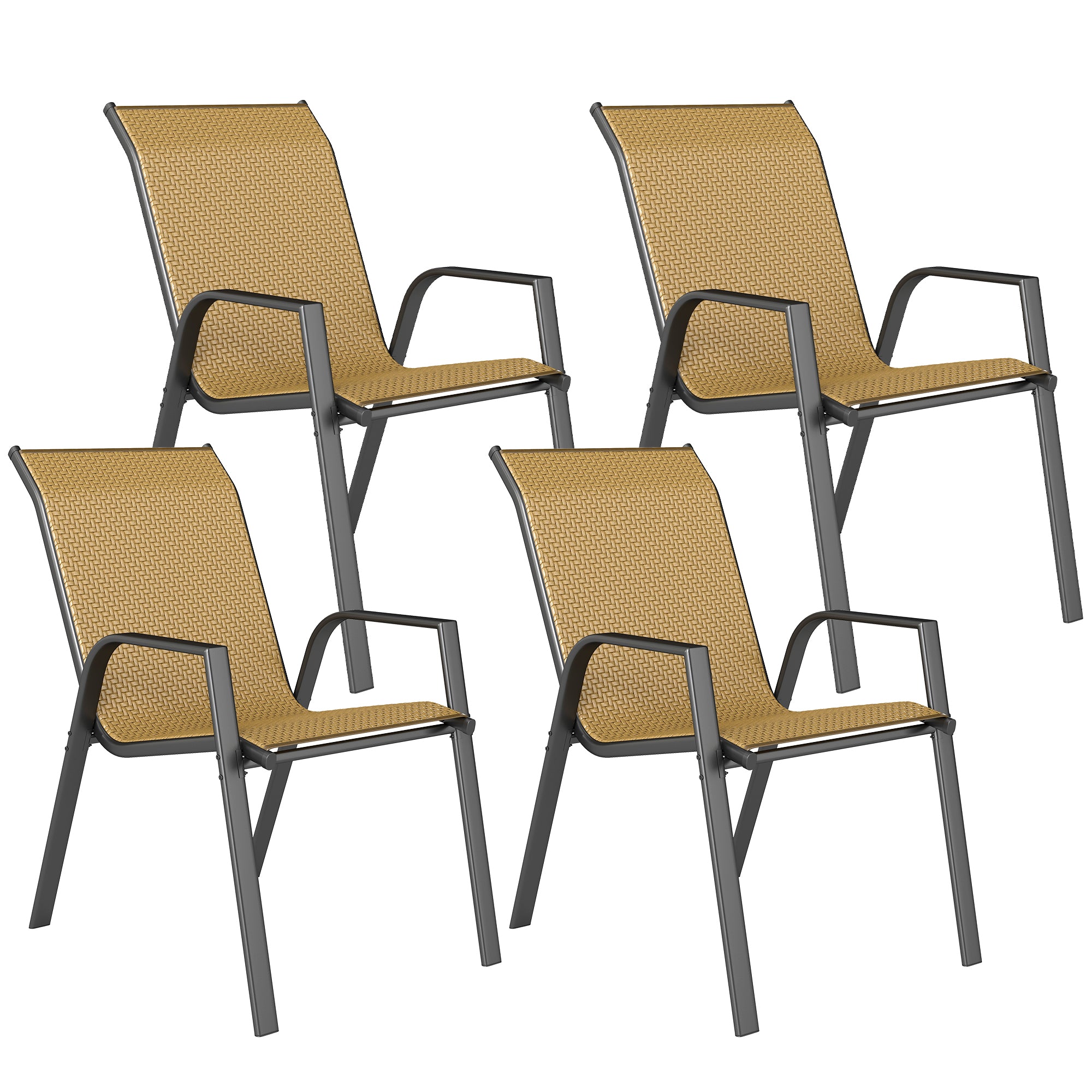 Outsunny Four-Piece Stacking Rattan Garden Seat Set - Khaki - North Peak Garden Furniture