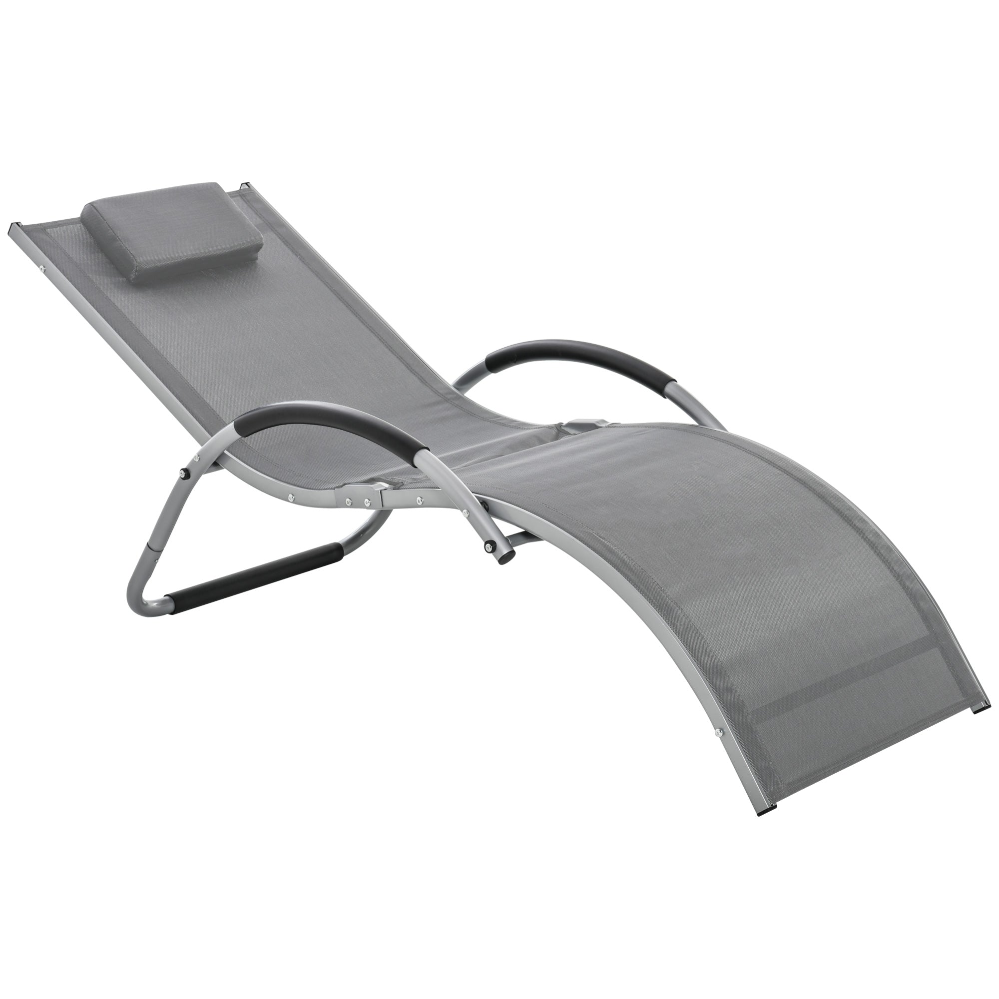 Outsunny Sun Lounger Reclining Chair Portable Armchair with Pillow for Garden Patio Outside Aluminium Frame, Dark Grey - North Peak Garden Furniture