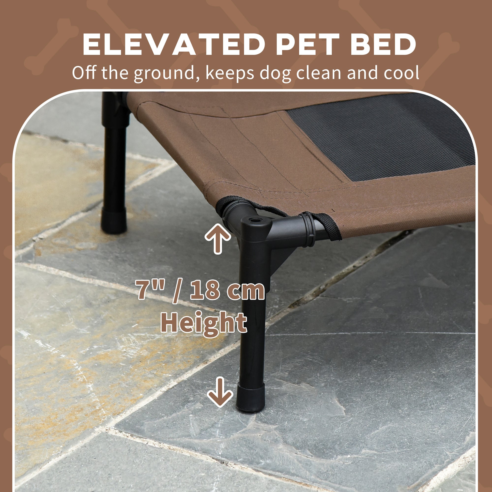 PawHut Raised Dog Bed Waterproof Elevated Pet Cot with Breathable Mesh UV Protection Canopy Coffee, for Small Dogs, 61 x 46 x 62cm - North Peak Garden Furniture