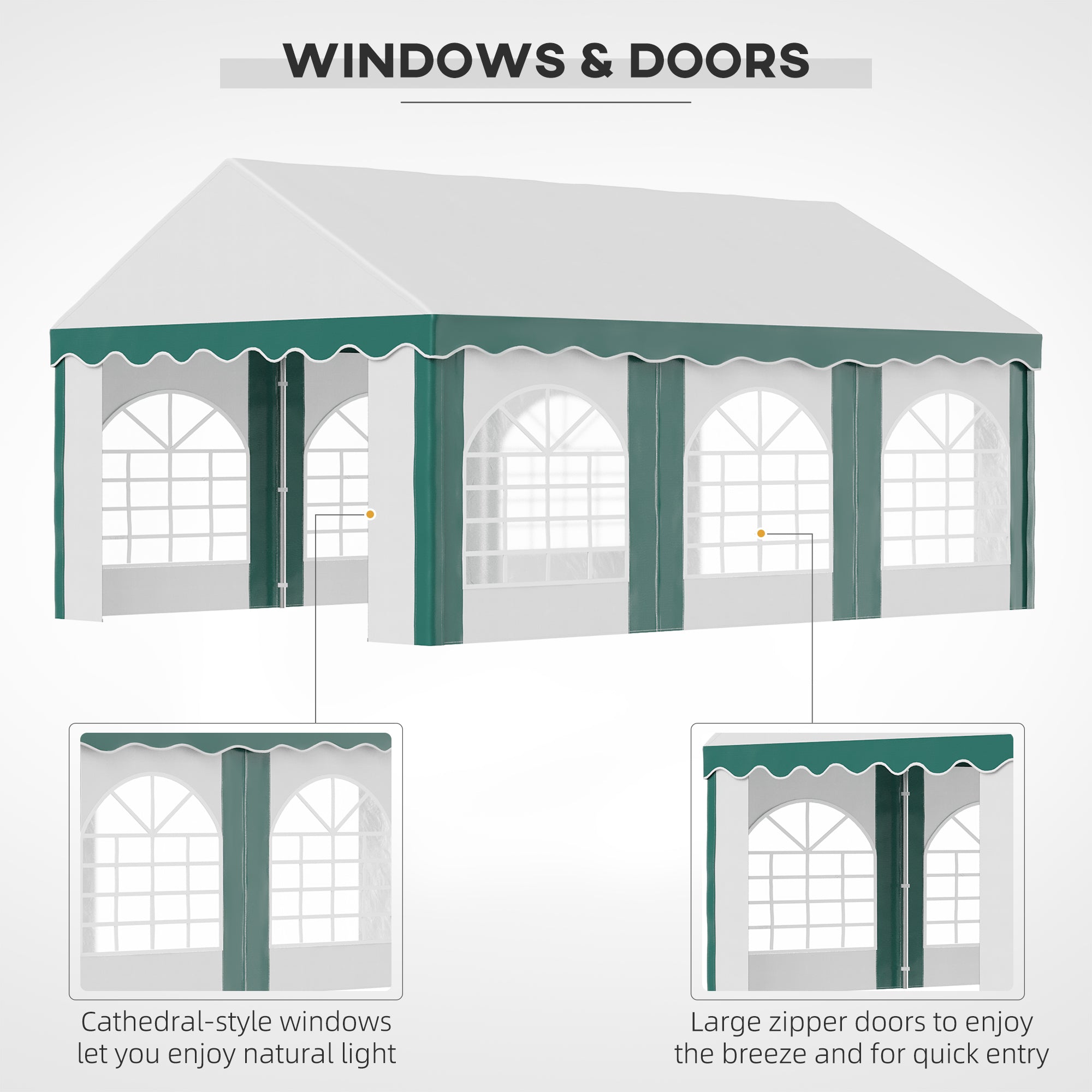 Outsunny 6 x 4m Garden Gazebo with Sides, Galvanised Marquee Party Tent with Six Windows and Double Doors, for Parties, Wedding and Events - North Peak Garden Furniture