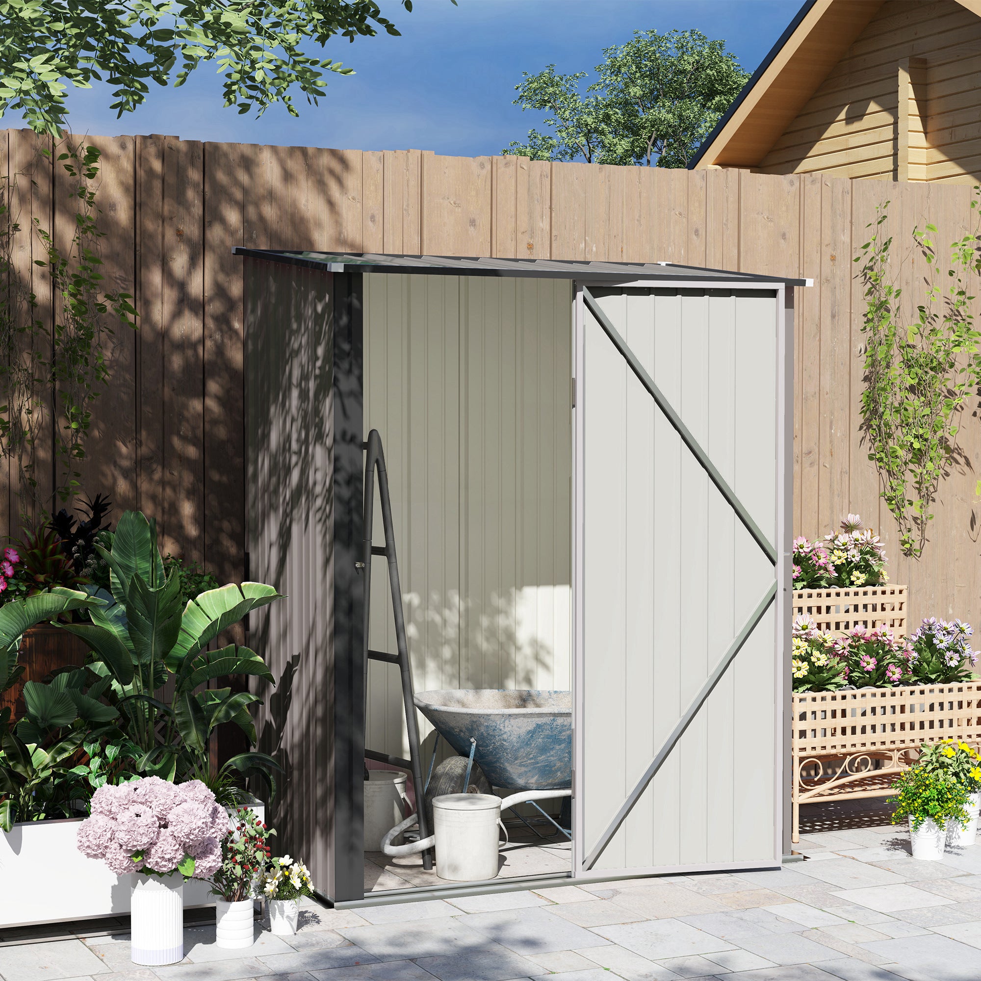 Outsunny 5.3 x 3.1ft Corrugated Steel Garden Shed - Light Grey - North Peak Garden Furniture