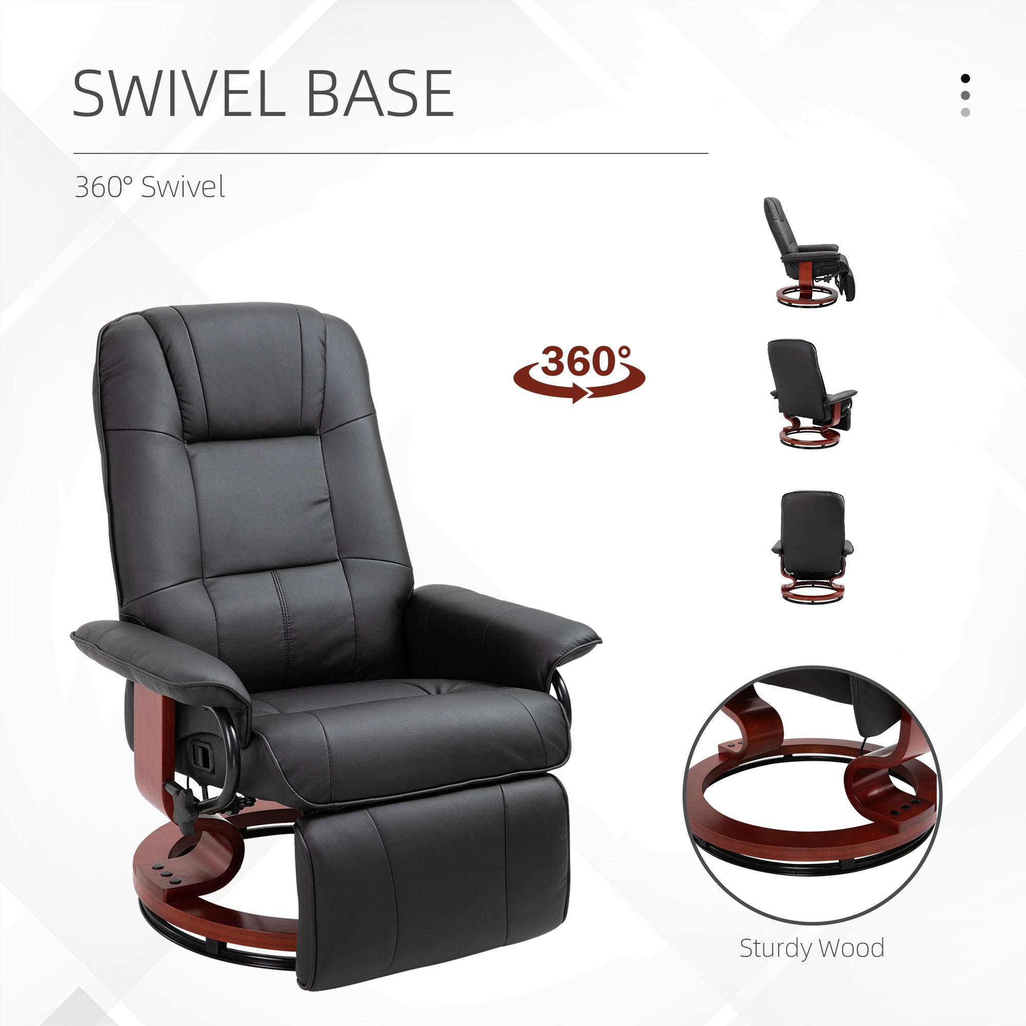 HOMCOM Reclining Swivel Chair, with Footrest - Black