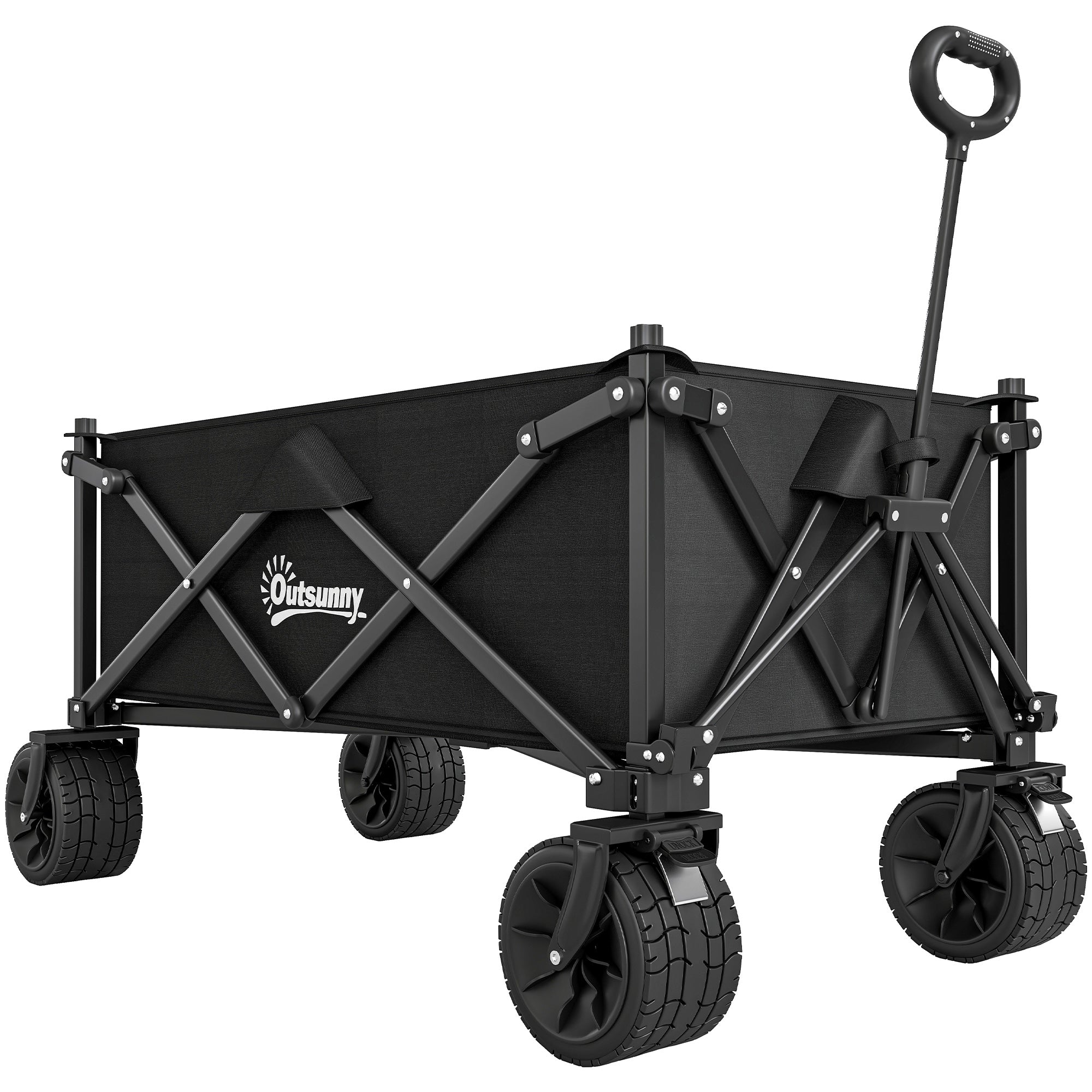 Outsunny Folding Garden Trolley, Outdoor Wagon Cart with Carry Bag, for Beach, Camping, Festival, 120KG Capacity, Black