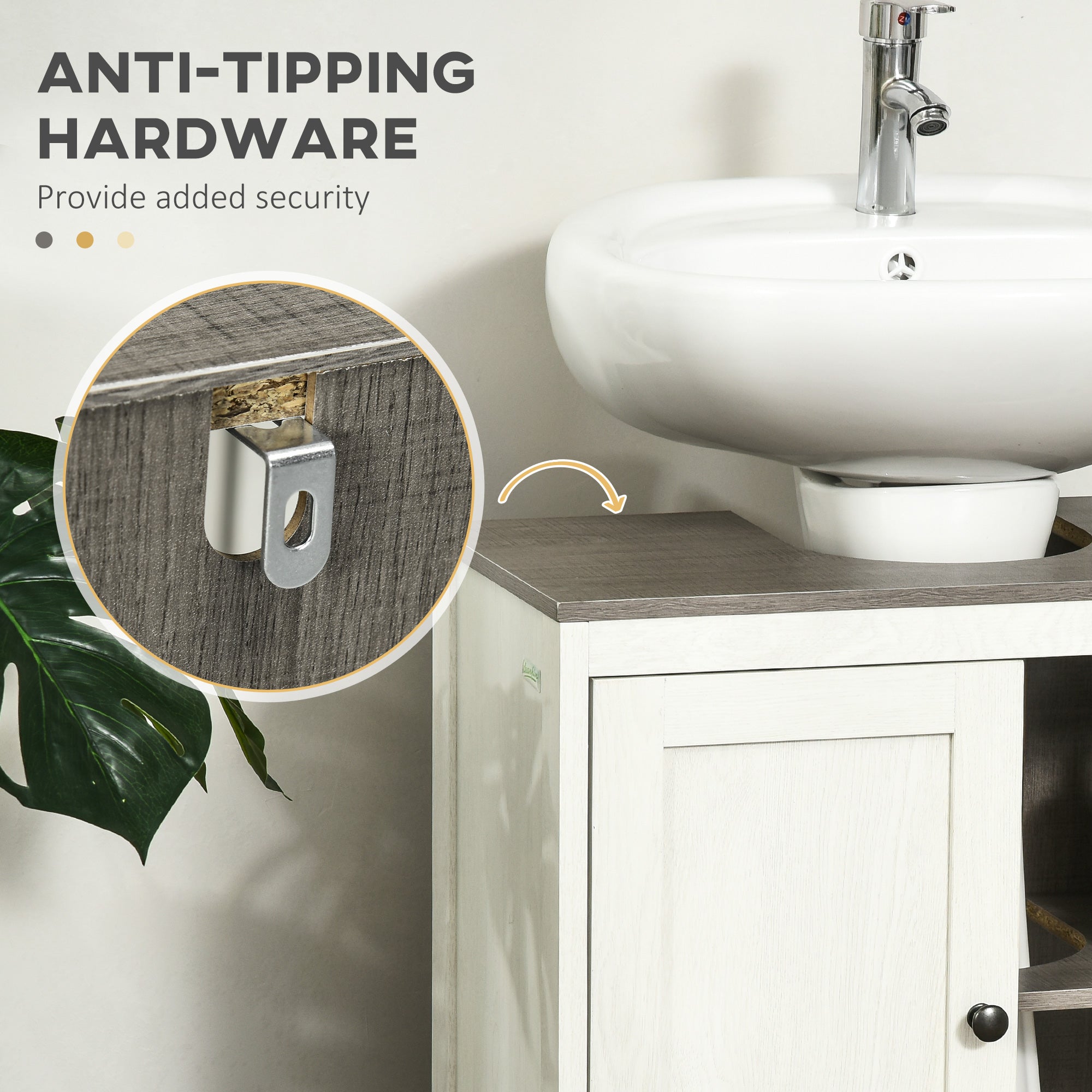 kleankin Modern Bathroom Sink Cabinet, Floor Standing Under Sink Cabinet, Freestanding Storage Cupboard with Adjustable Shelf, Double Doors, Antique White - North Peak Garden Furniture