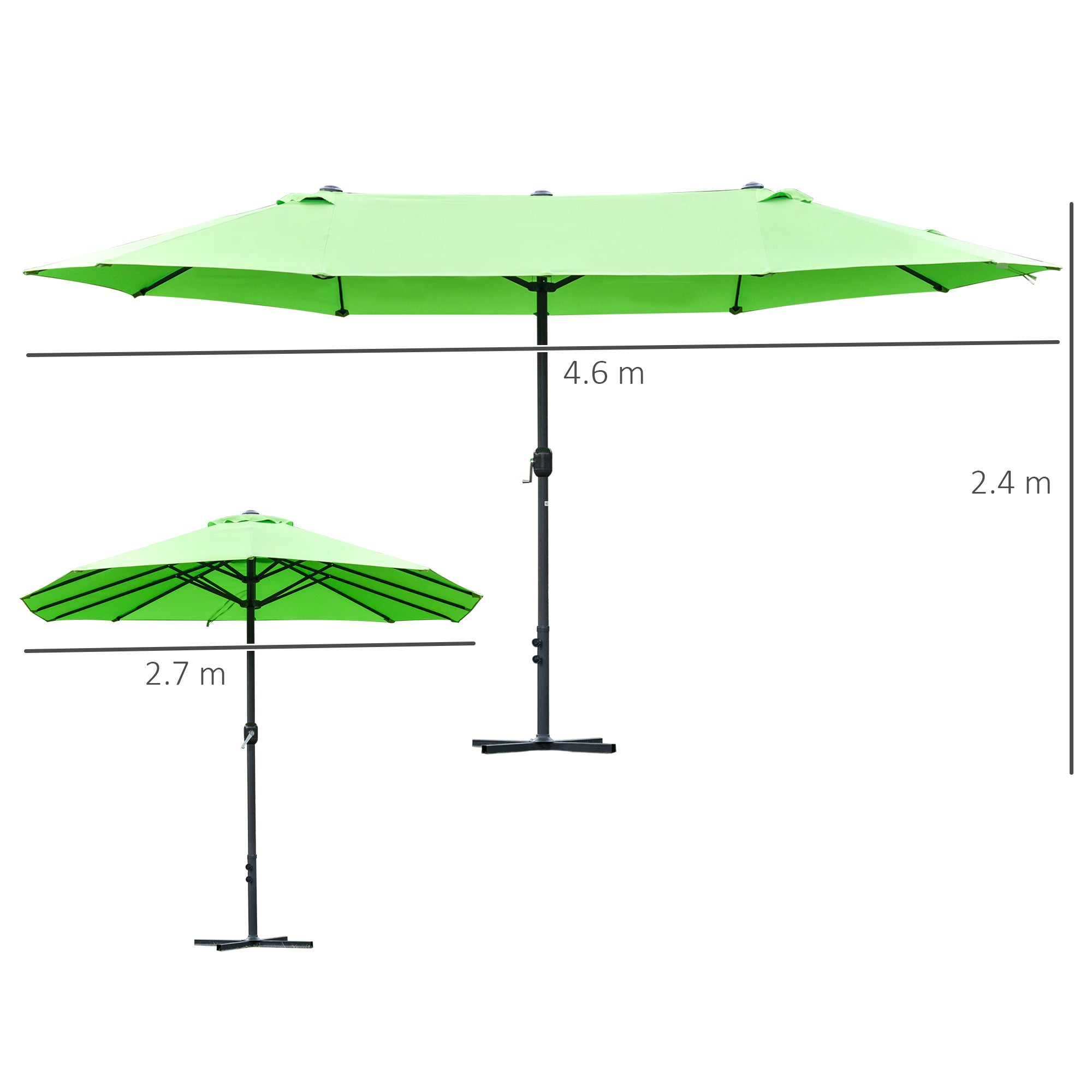 Outsunny 4.6M Sun Umbrella Canopy Double-sided Crank Sun Shade w/ Cross Base Green