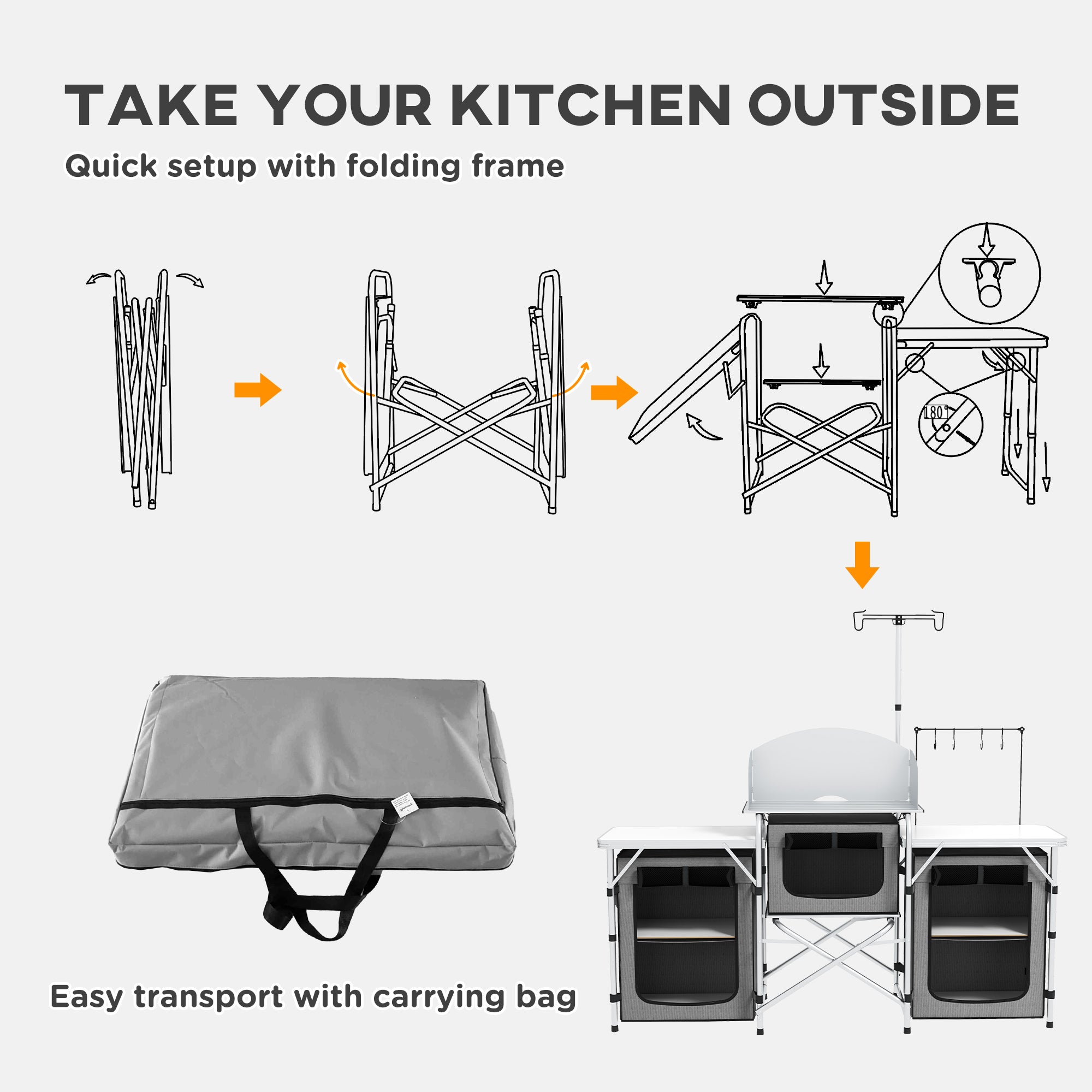 Outsunny Multi-Storage Portable Camping Kitchen, with Carry Bag - North Peak Garden Furniture