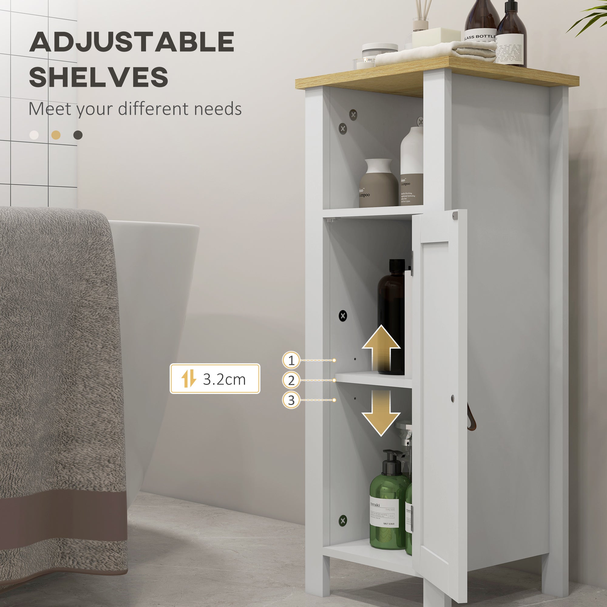 kleankin Slim Bathroom Storage Cabinet - White - North Peak Garden Furniture