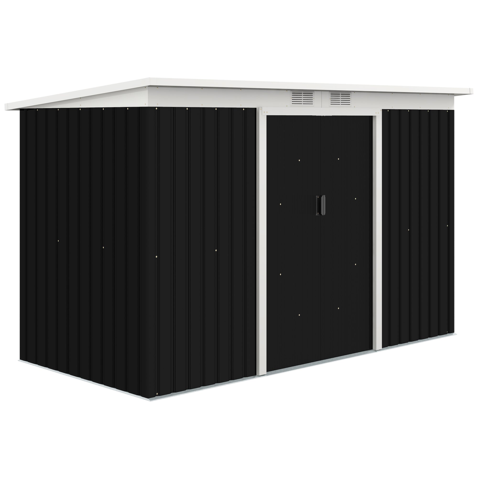 Outsunny 9ft x 4ft Metal Garden Shed, Outdoor Tool House with Foundation Kit, Ventilations and Double Doors, Dark Grey - North Peak Garden Furniture