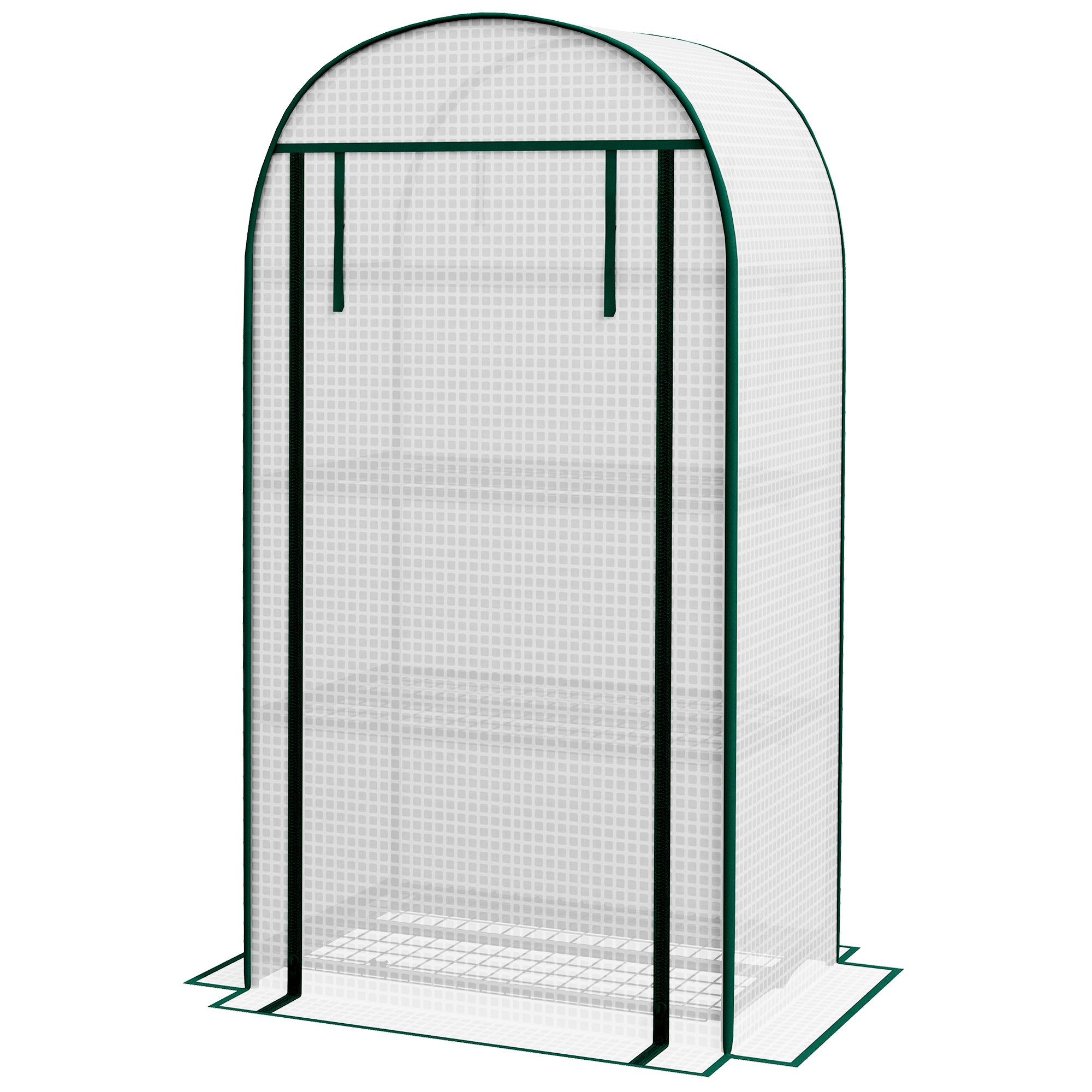 Outsunny 80 x 49 x 160cm Mini Greenhouse for Outdoor, Portable Gardening Plant Green House with Storage Shelf, Roll-Up Zippered Door, Metal Frame and PE Cover, White