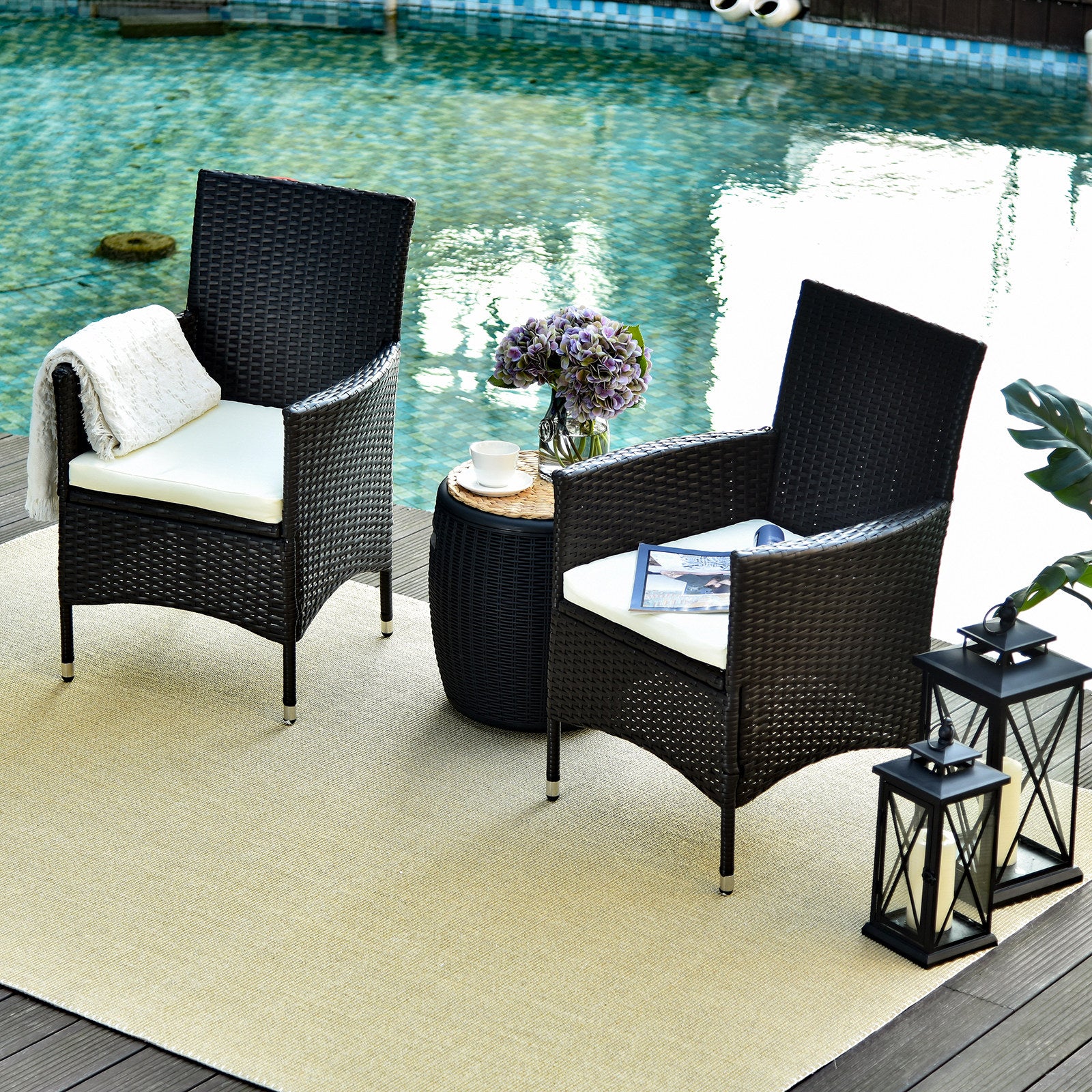 Outsunny Rattan Armchair Duo: Deep Coffee Garden Patio Seating with Cushions