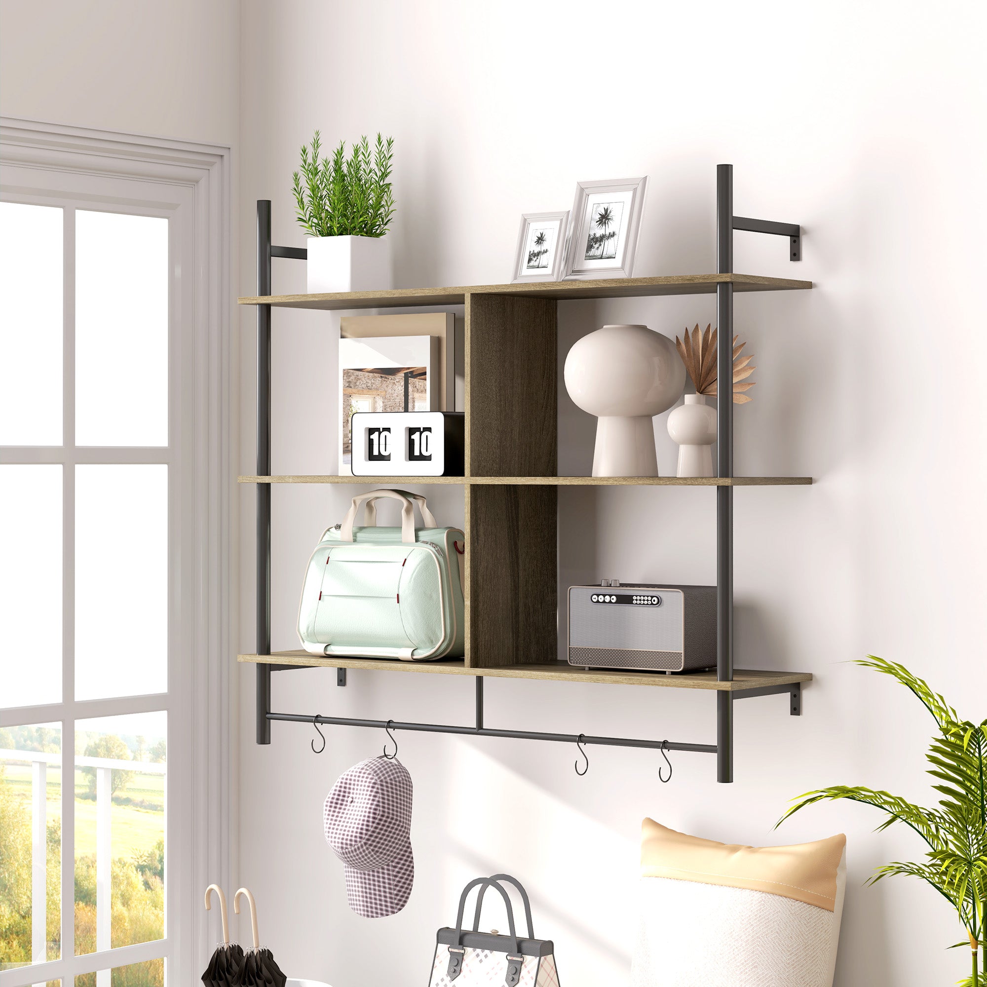 HOMCOM Three-Tier Floating Shelf - Grey Wood Effect - North Peak Garden Furniture
