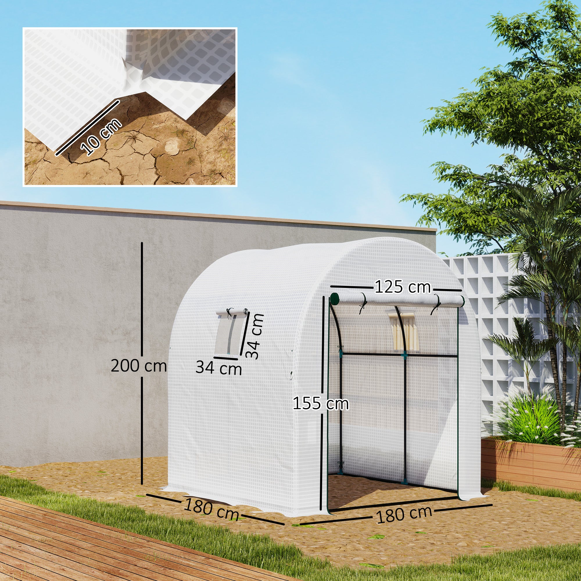 Outsunny 180 x 180cm Walk-In Polytunnel Greenhouse - White - North Peak Garden Furniture