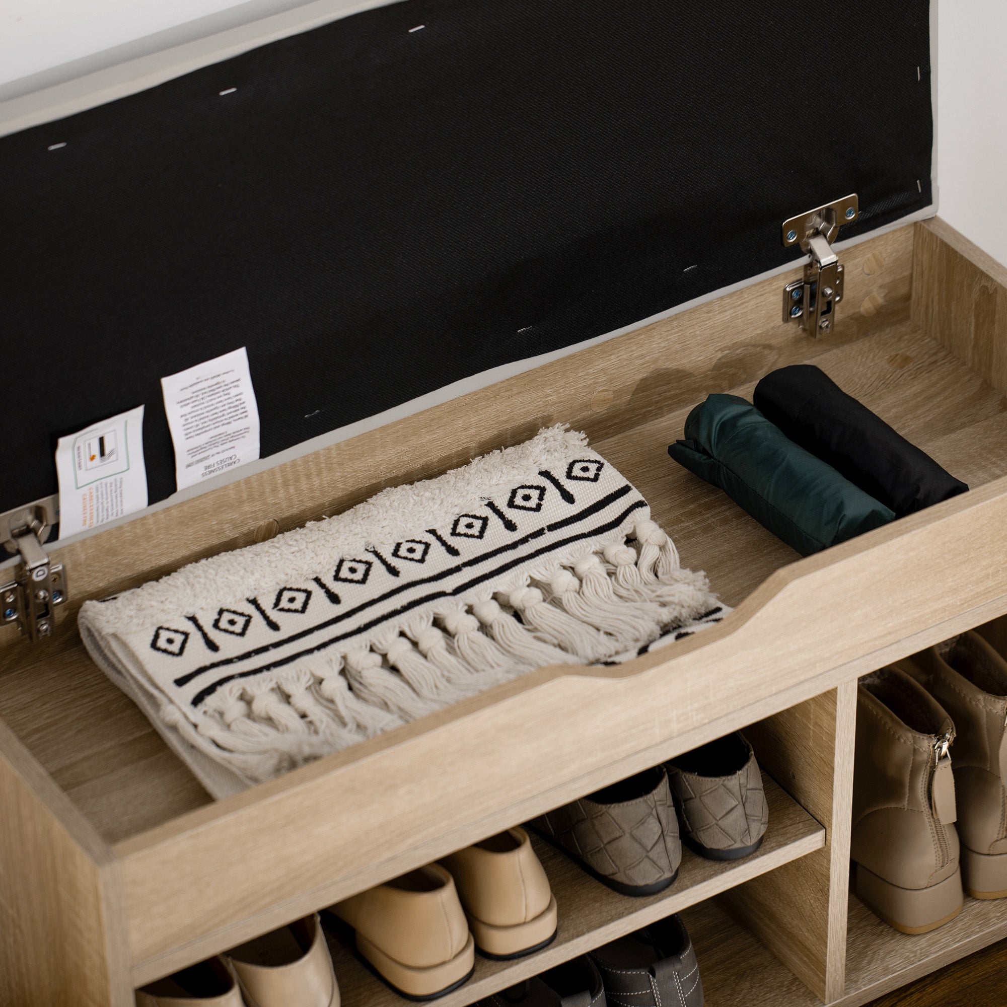 HOMCOM Shoes Cabinet Bench Hidden Storage Padded Seat Organiser Footwear Rack Hallway Oak Tone - North Peak Garden Furniture