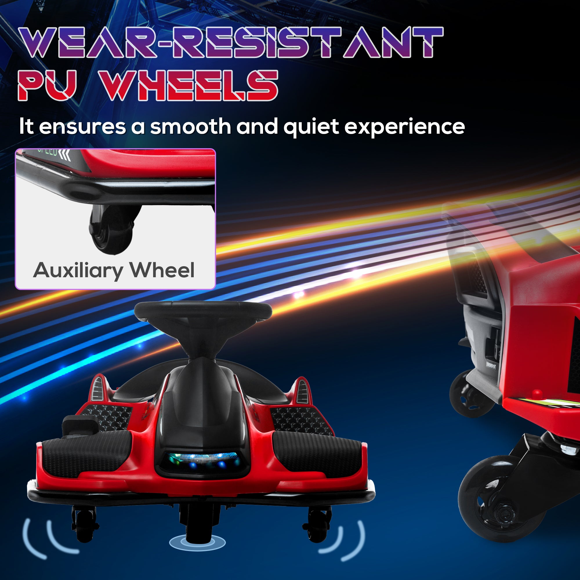 HOMCOM 12V Kids Electric Go Kart with Music, LED Lights, Slow Start, Red - North Peak Garden Furniture