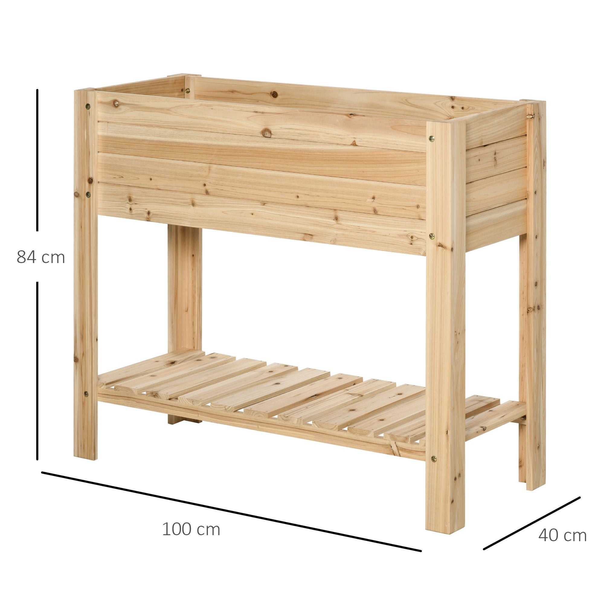 Outsunny Wooden Raised Plant Stand Outdoor Flower Bed Box with Clapboard 100 x 40 x 84cm