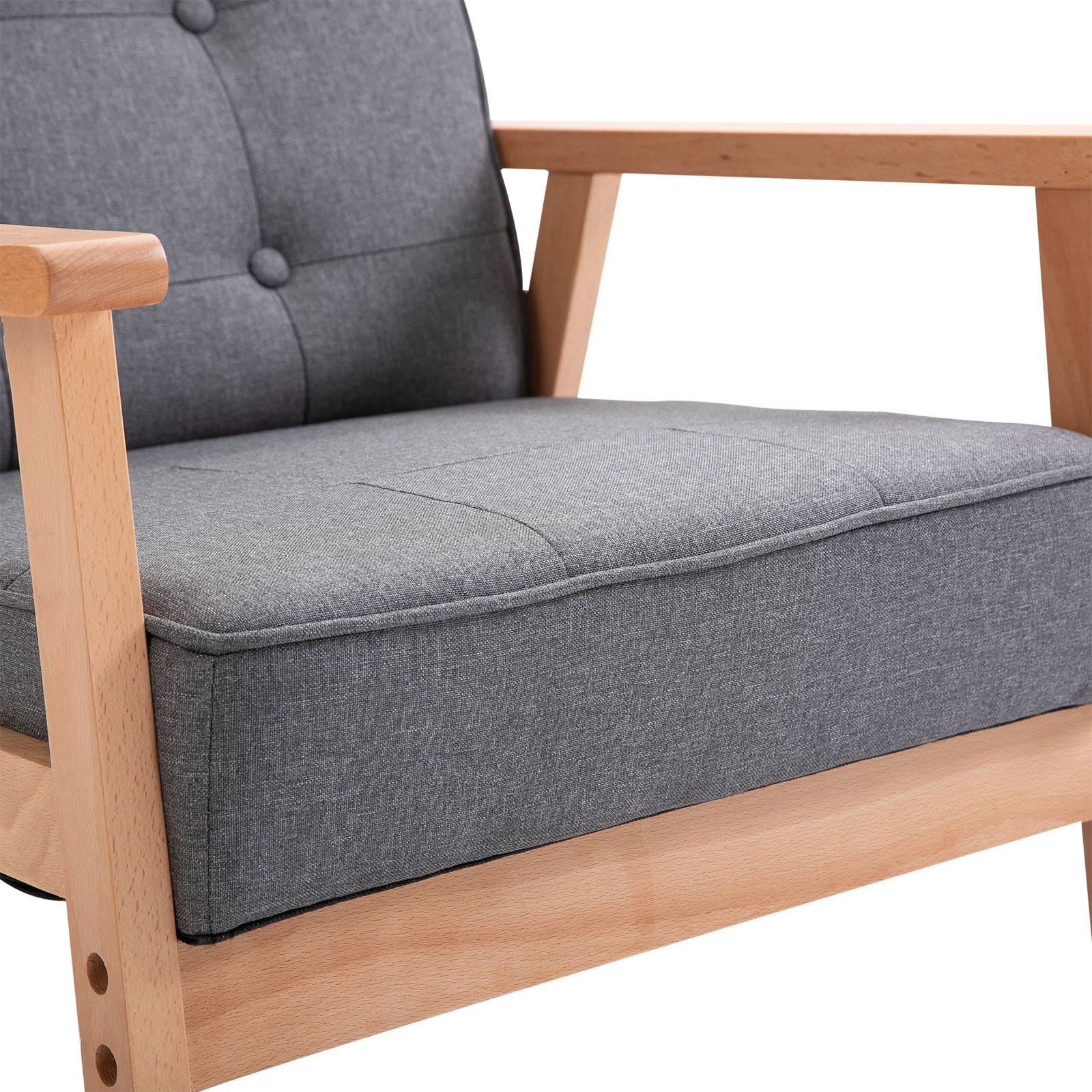 HOMCOM Minimalistic Wooden Frame Accent Chair, with Padded Seat - Dark Grey - North Peak Garden Furniture