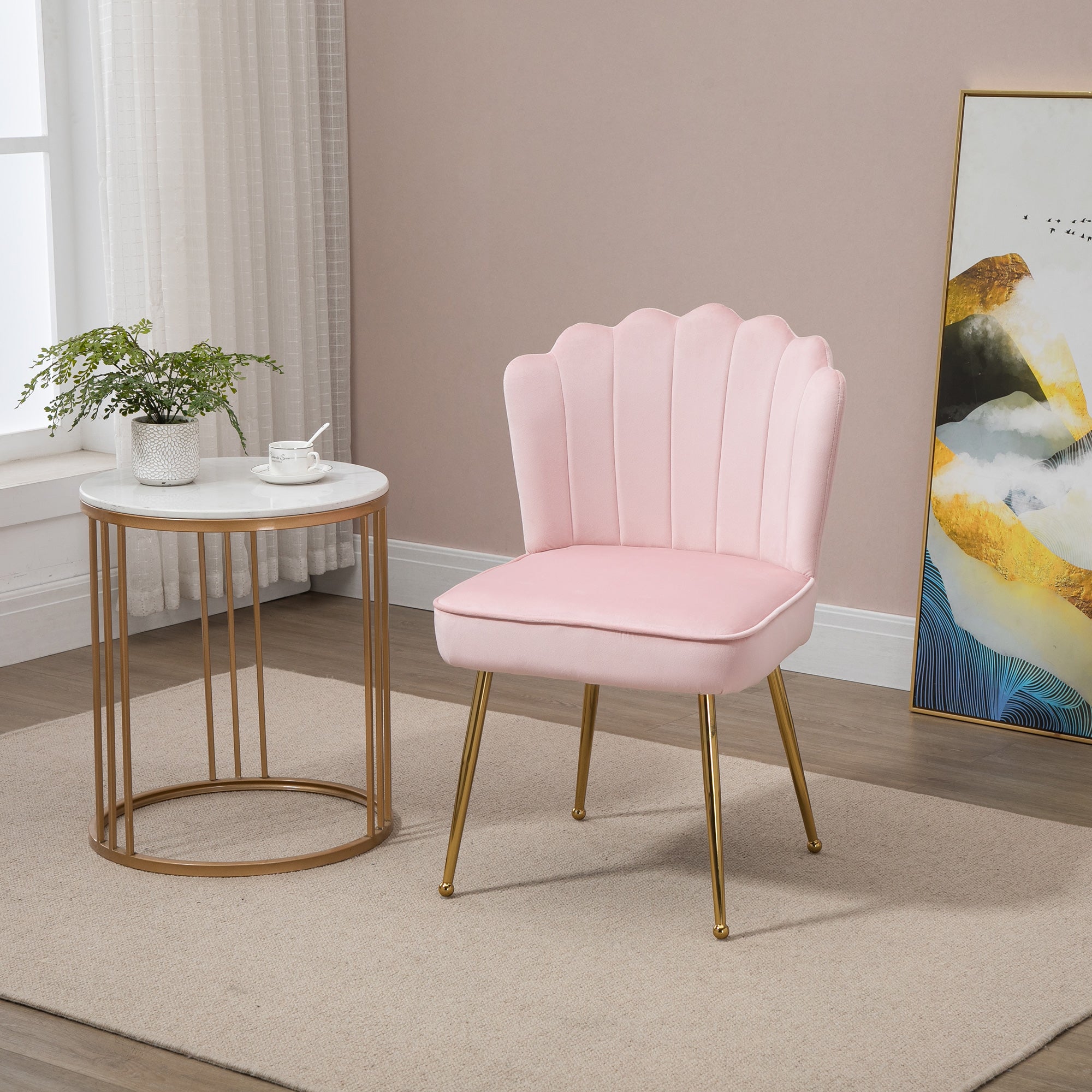 HOMCOM Velvet-Feel Shell Accent Chair - Pink - North Peak Garden Furniture
