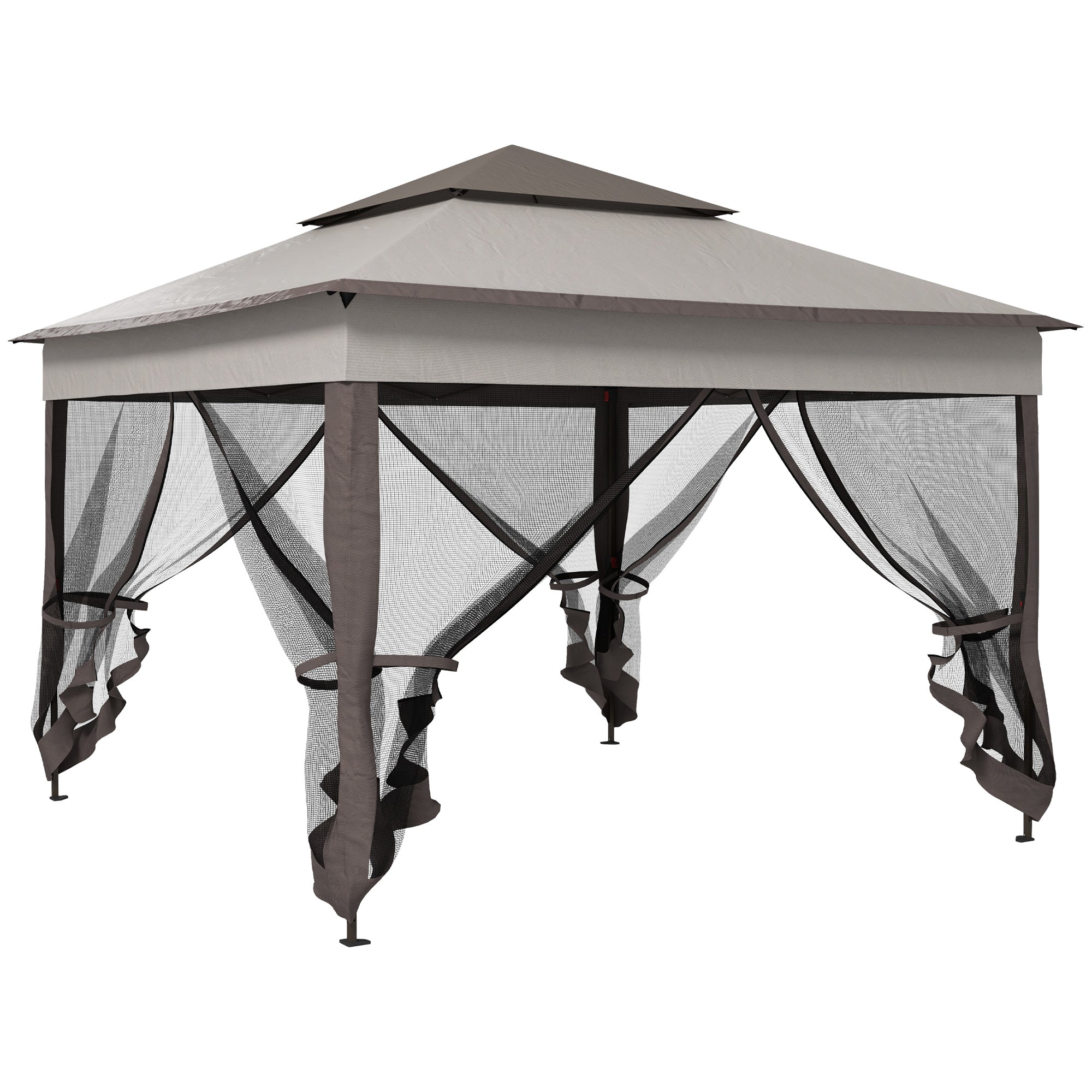 Outsunny 3.25 x 3.25m Deluxe Metal Gazebo, with Curtains - Brown and Grey - North Peak Garden Furniture