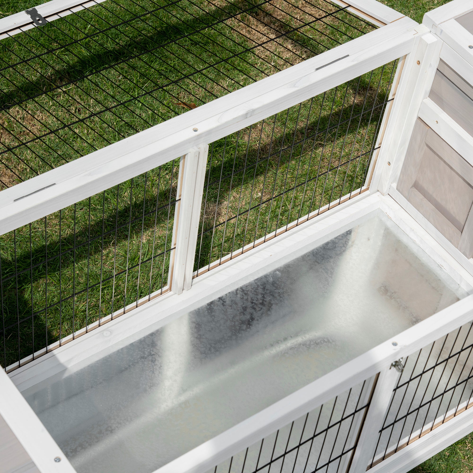 PawHut Rabbit Hutch and Run, with Removable Tray - Grey - North Peak Garden Furniture