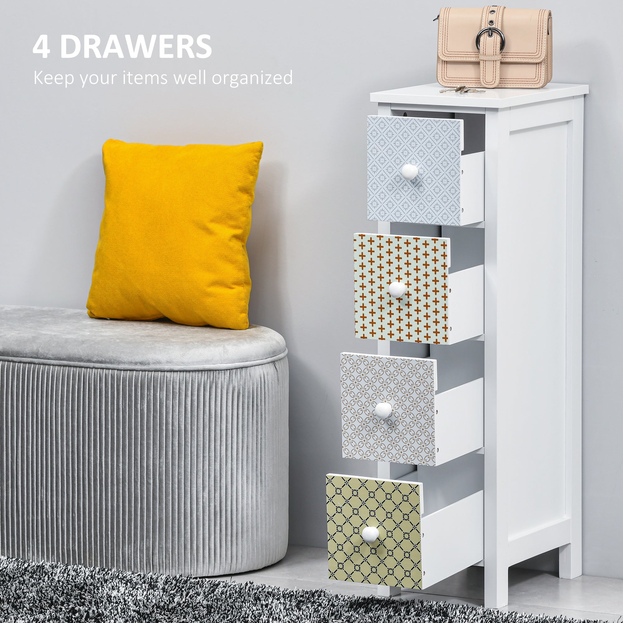 HOMCOM Chest of Drawers, 4 Drawer Dresser, Storage Organizer Toilet Tissue Cabinet for Bedroom, Bathroom - North Peak Garden Furniture
