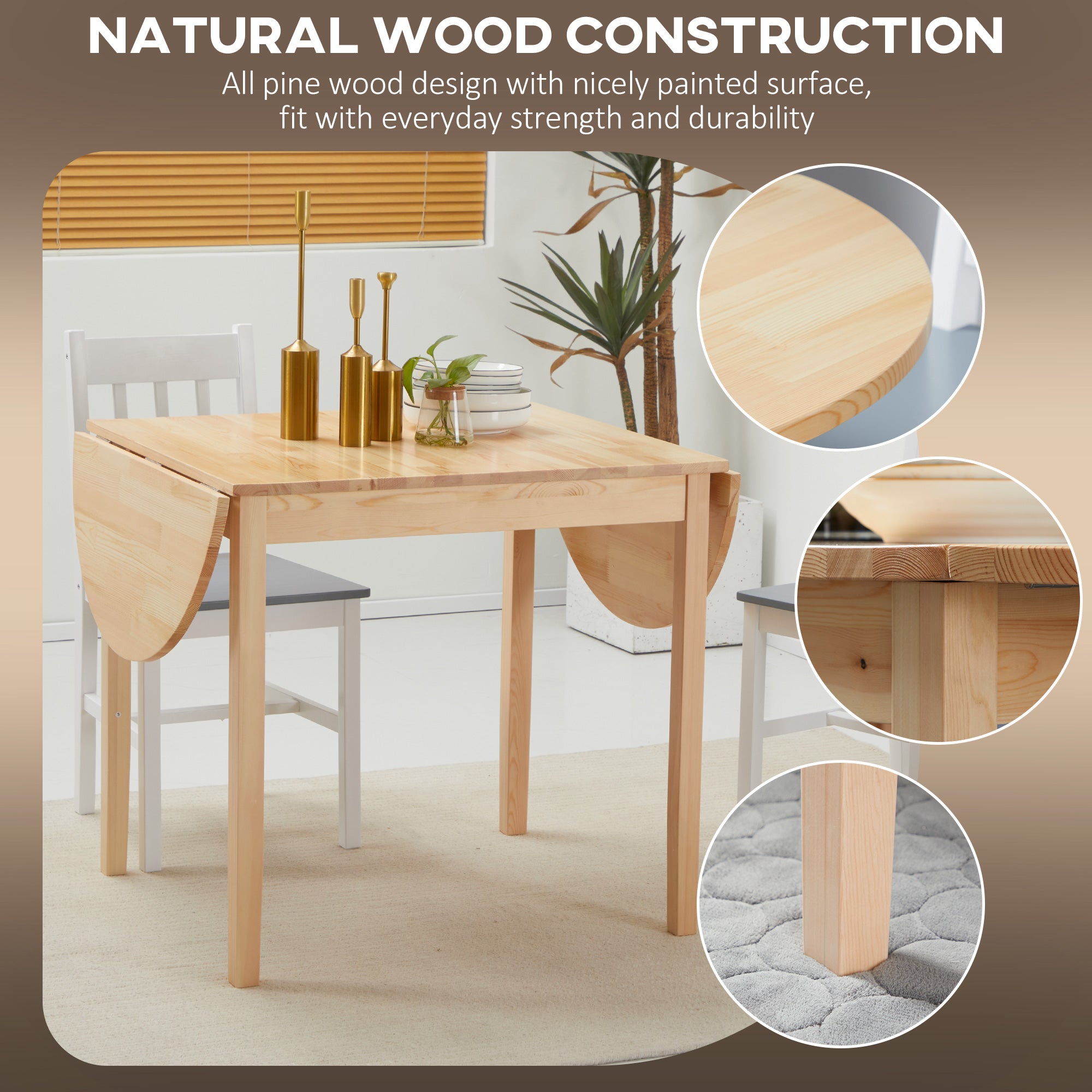 HOMCOM 4-6 Person Wooden Drop-Leaf Table - Natural Finish