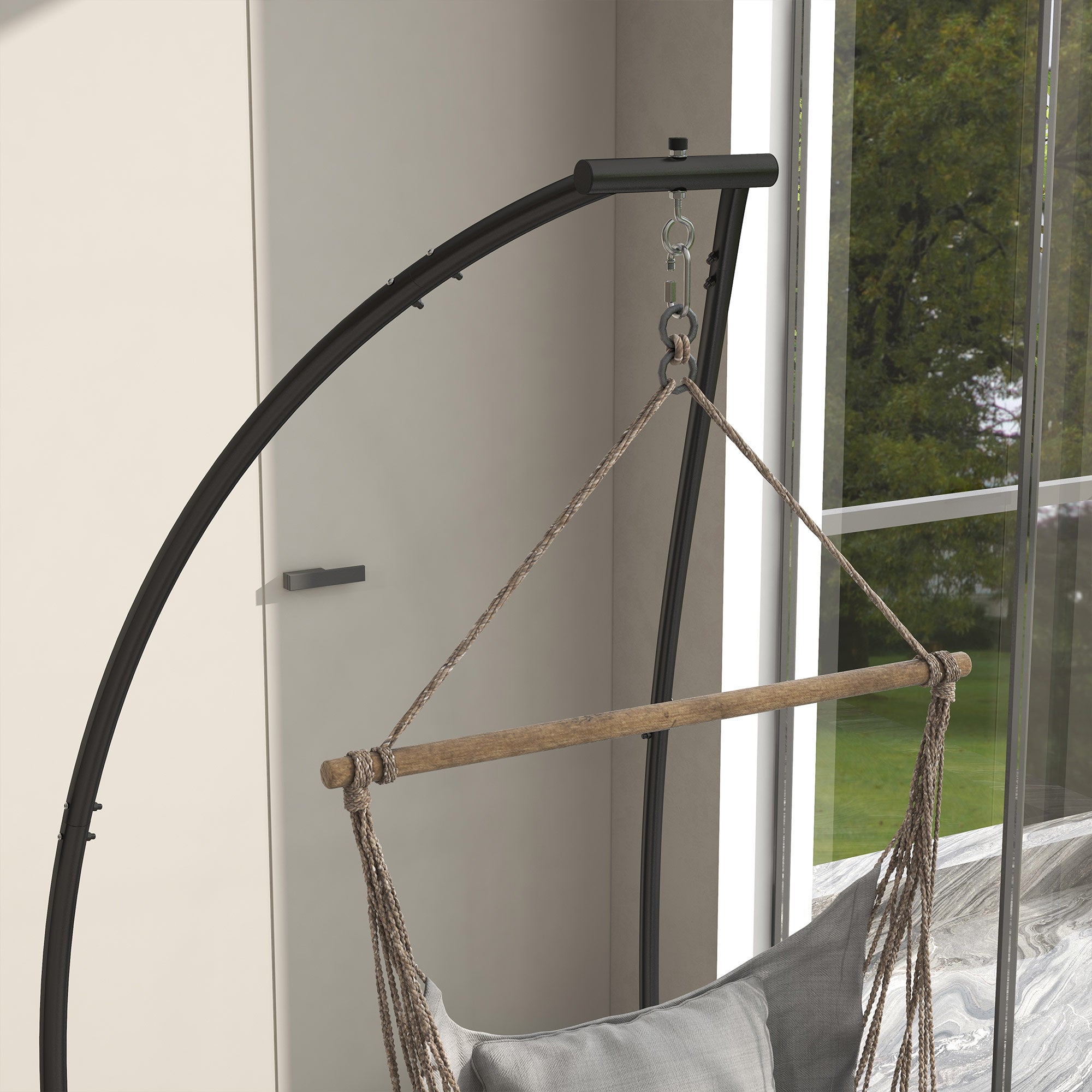 Outsunny Hammock Chair Stand, C Shape Hanging Heavy Duty Metal Frame Hammock Stand for Hanging Hammock Air Porch Swing Chair, Indoor & Outdoor Use, Black - North Peak Garden Furniture