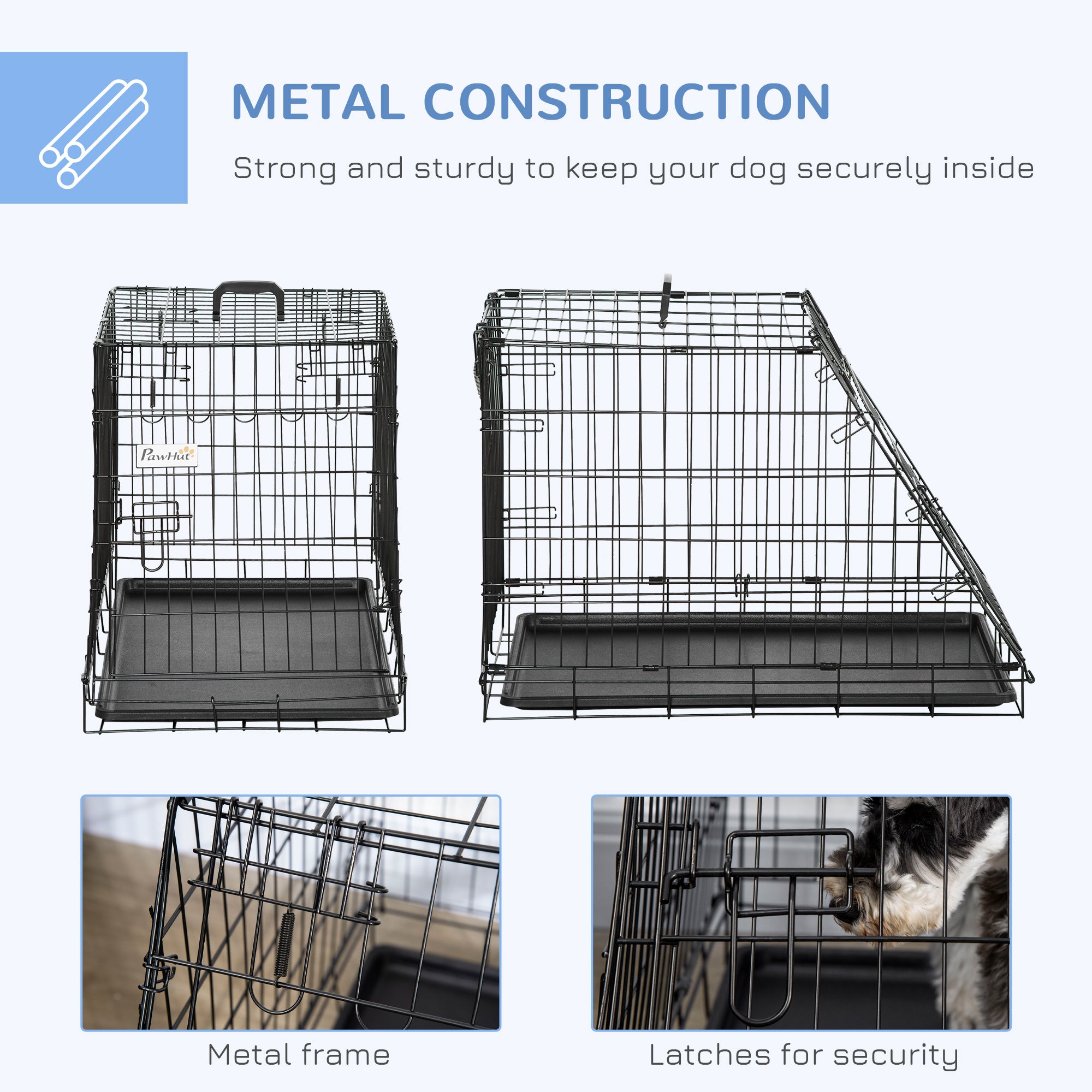 PawHut Metal Collapsible Car Dog Cage Crate Transport Folding Box Carrier Handle Removable Tray 77 x 47 x 55cm