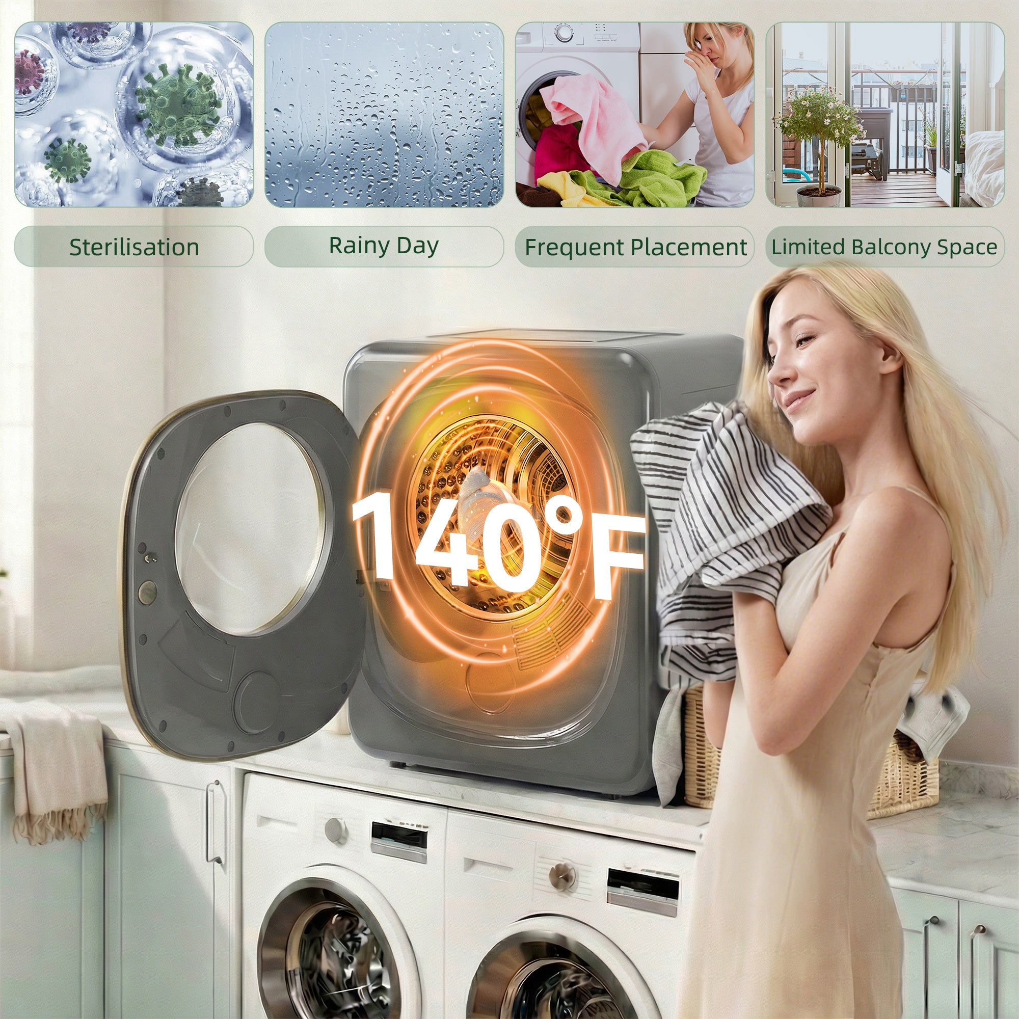 HOMCOM 4kg Vented Tumble Dryer with 5 Drying Mode, 800W Compact Freestanding Front Tumble Dryer Grey