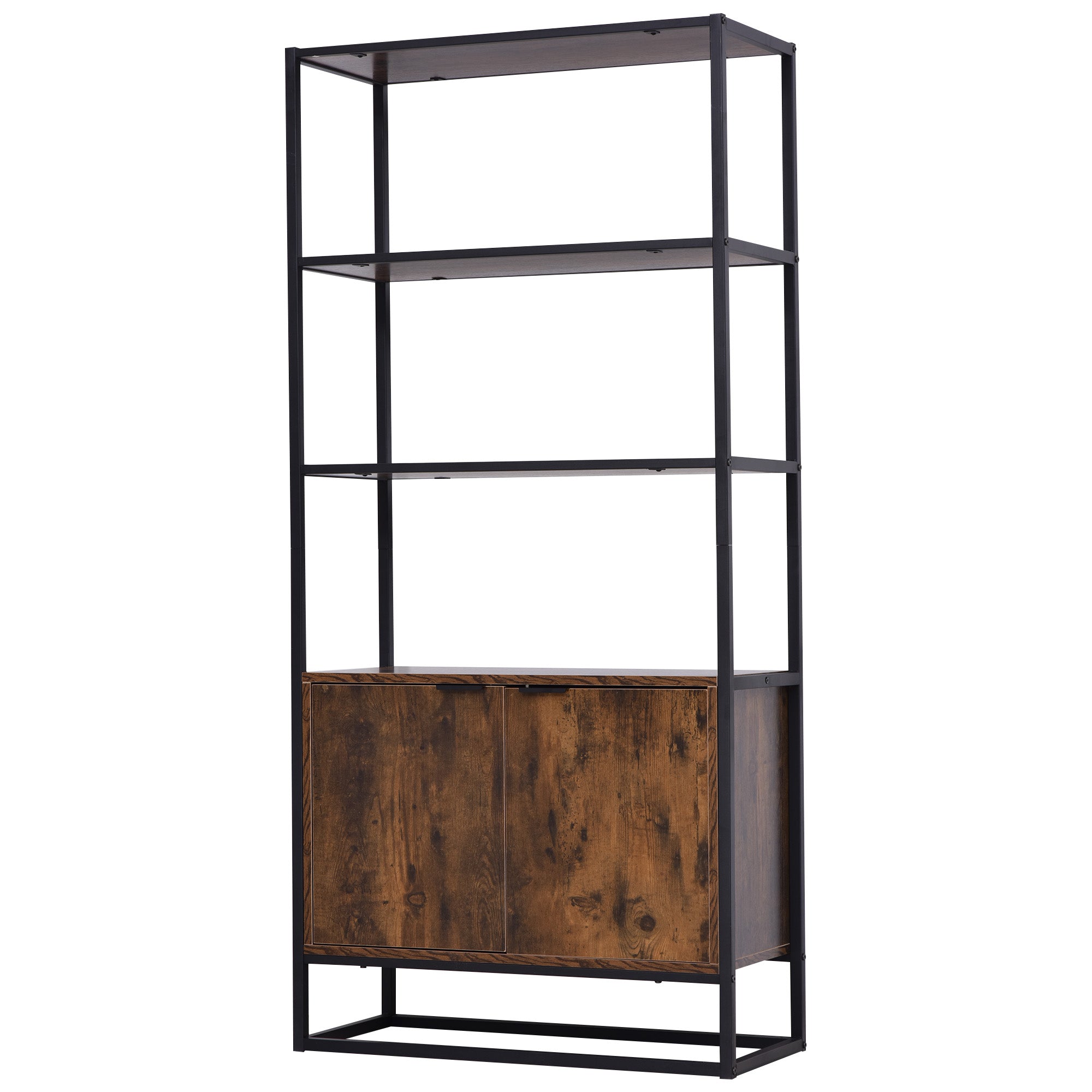 HOMCOM Storage Cabinet with 3 Open Shelves Cupboard Freestanding Tall Organizer Multifunctional Rack for Livingroom Bedroom Kitchen Rustic Brown - North Peak Garden Furniture