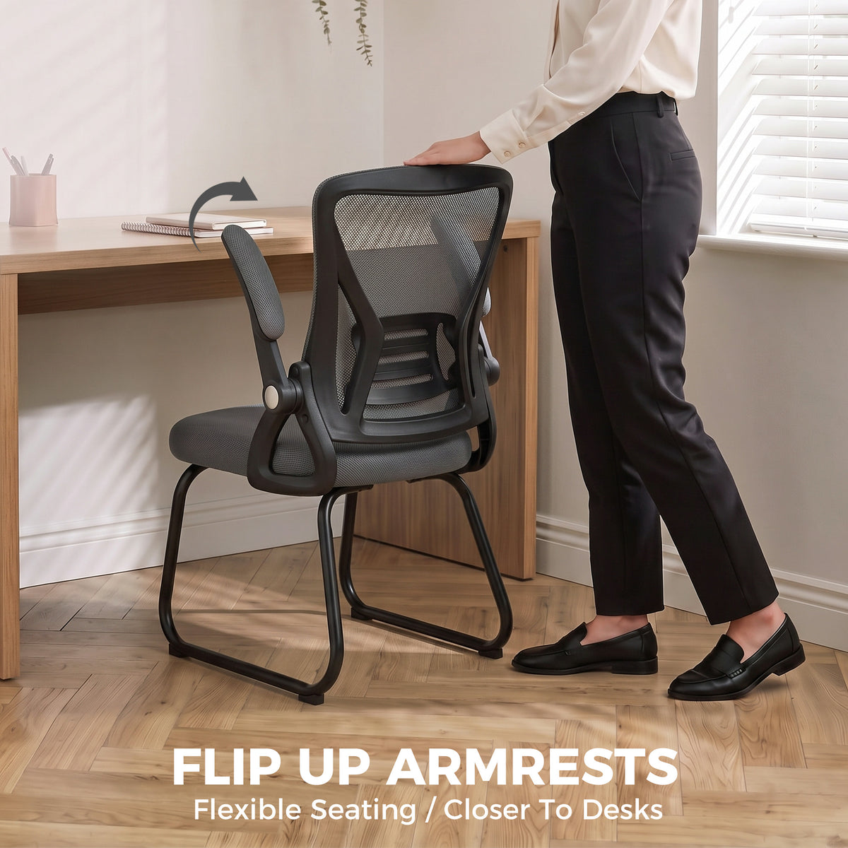 HOMCOM Office Chair, Ergonomic Desk Chair No Wheels with Mesh Backrest and Steel Legs for Home Conference Room, Dark Grey