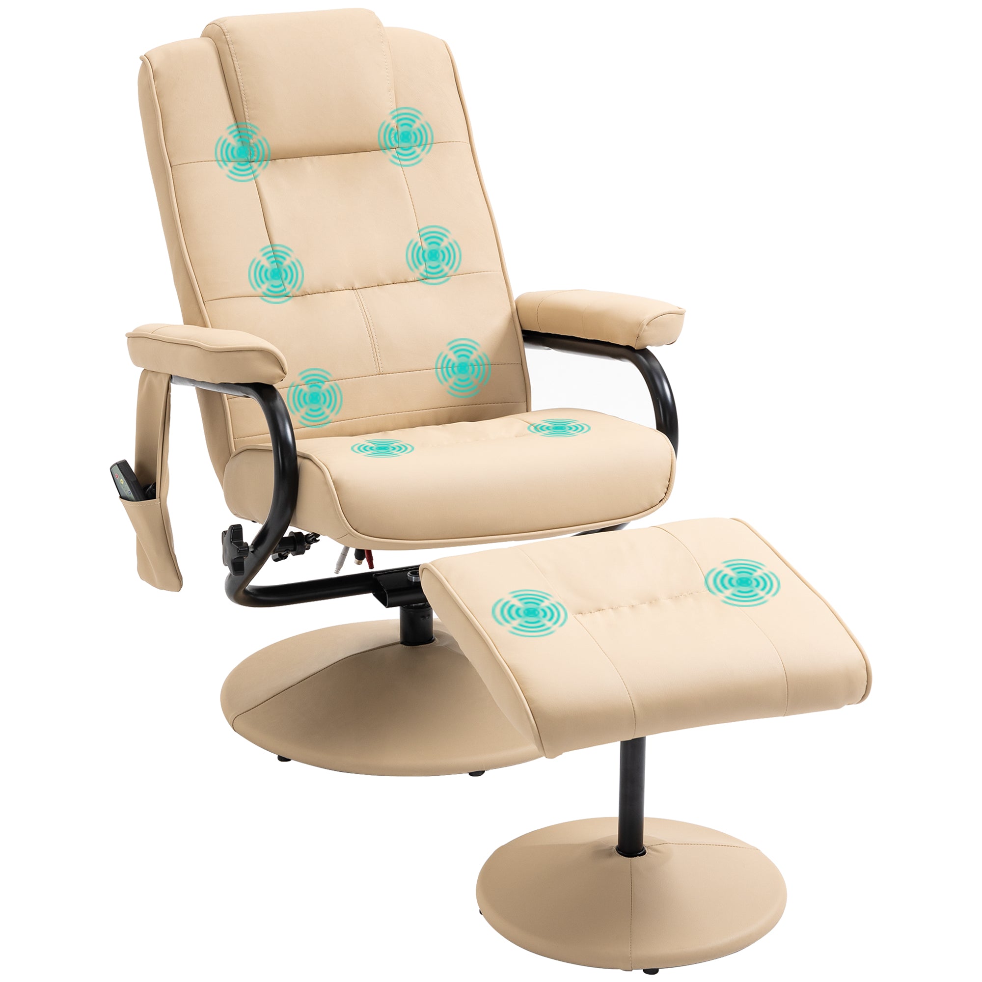 HOMCOM Manual Sofa Reclining Armchair PU Leather Massage Recliner Chair and Ottoman, Cream