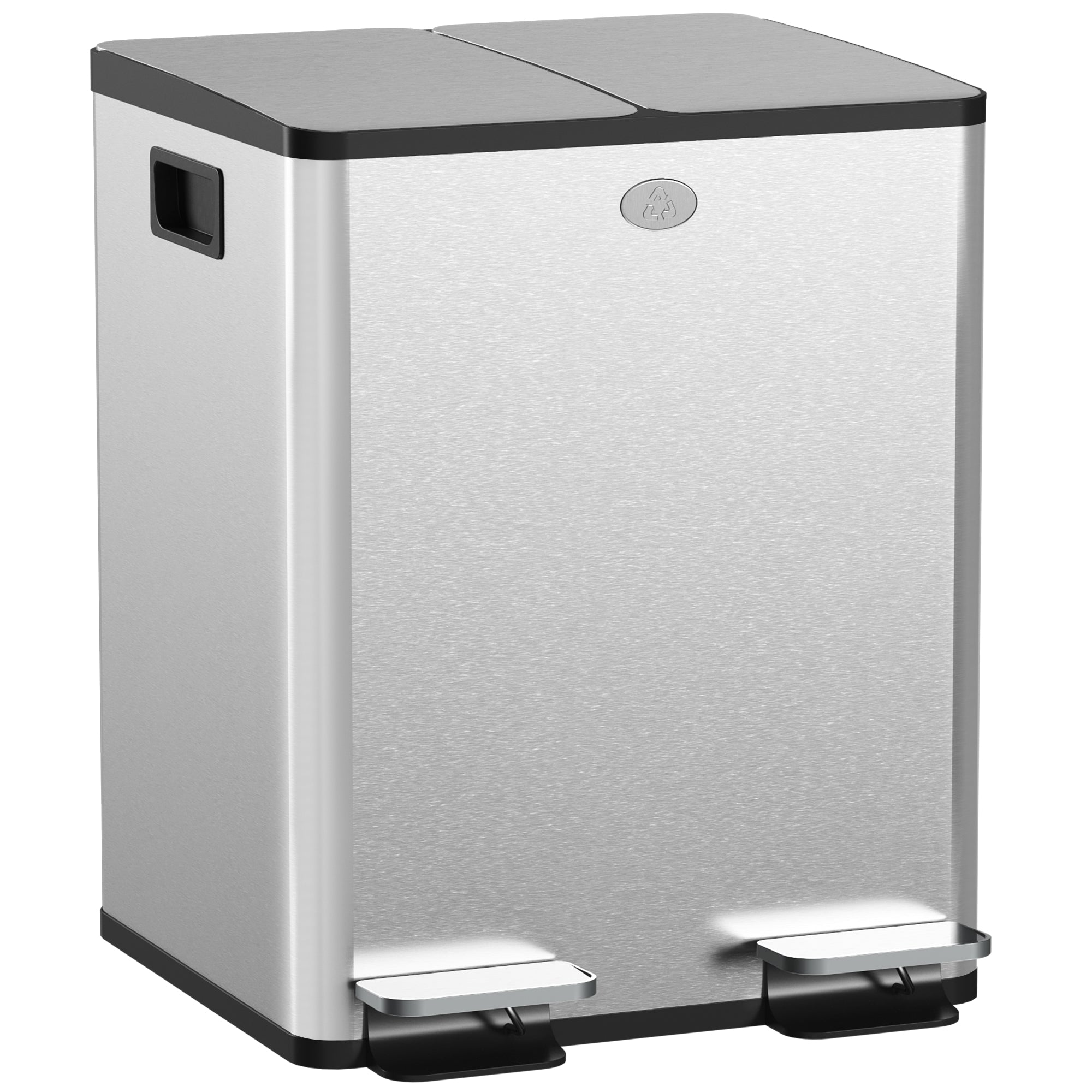 HOMCOM 40L Dual Compartment Stainless Steel Bin, with Deodoriser Holders - Silver Tone - North Peak Garden Furniture